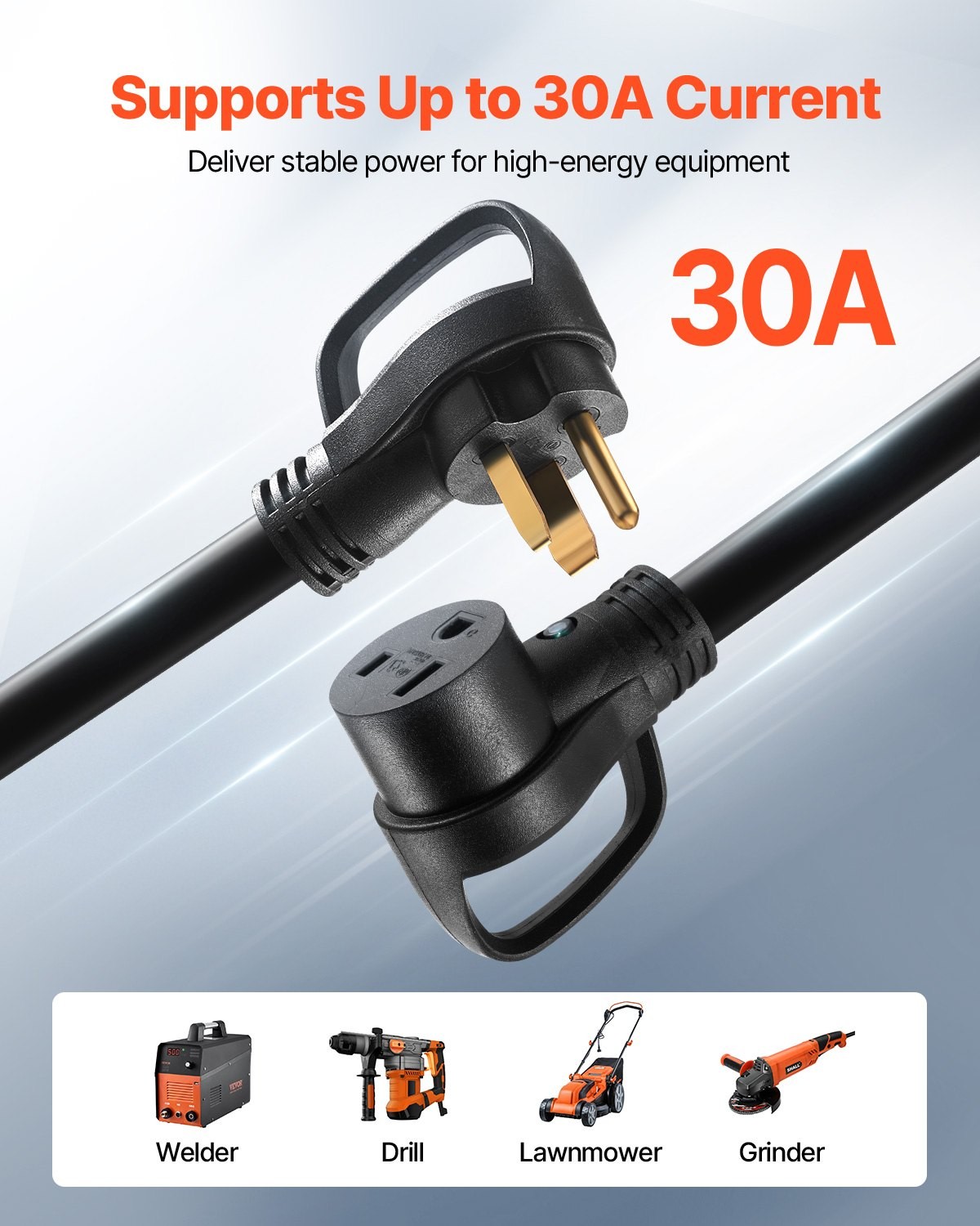 New/30-Amp Generator Extension Cord, 25 Foot, 250 Volts 7500 Watts Heavy Duty Po