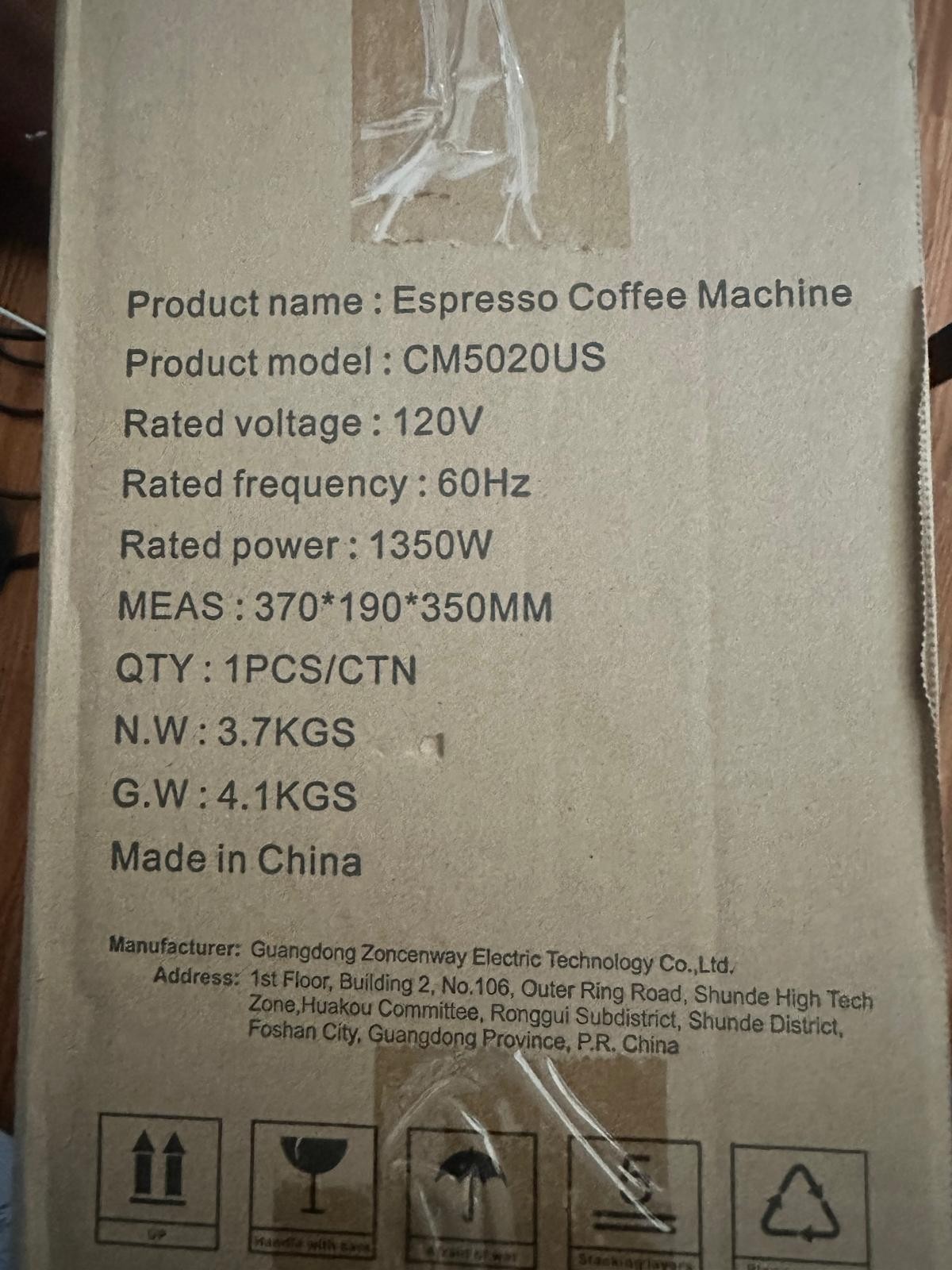 Aeomjk Espresso Coffee Maker Model CM5020 1350 Watt New Open Box
