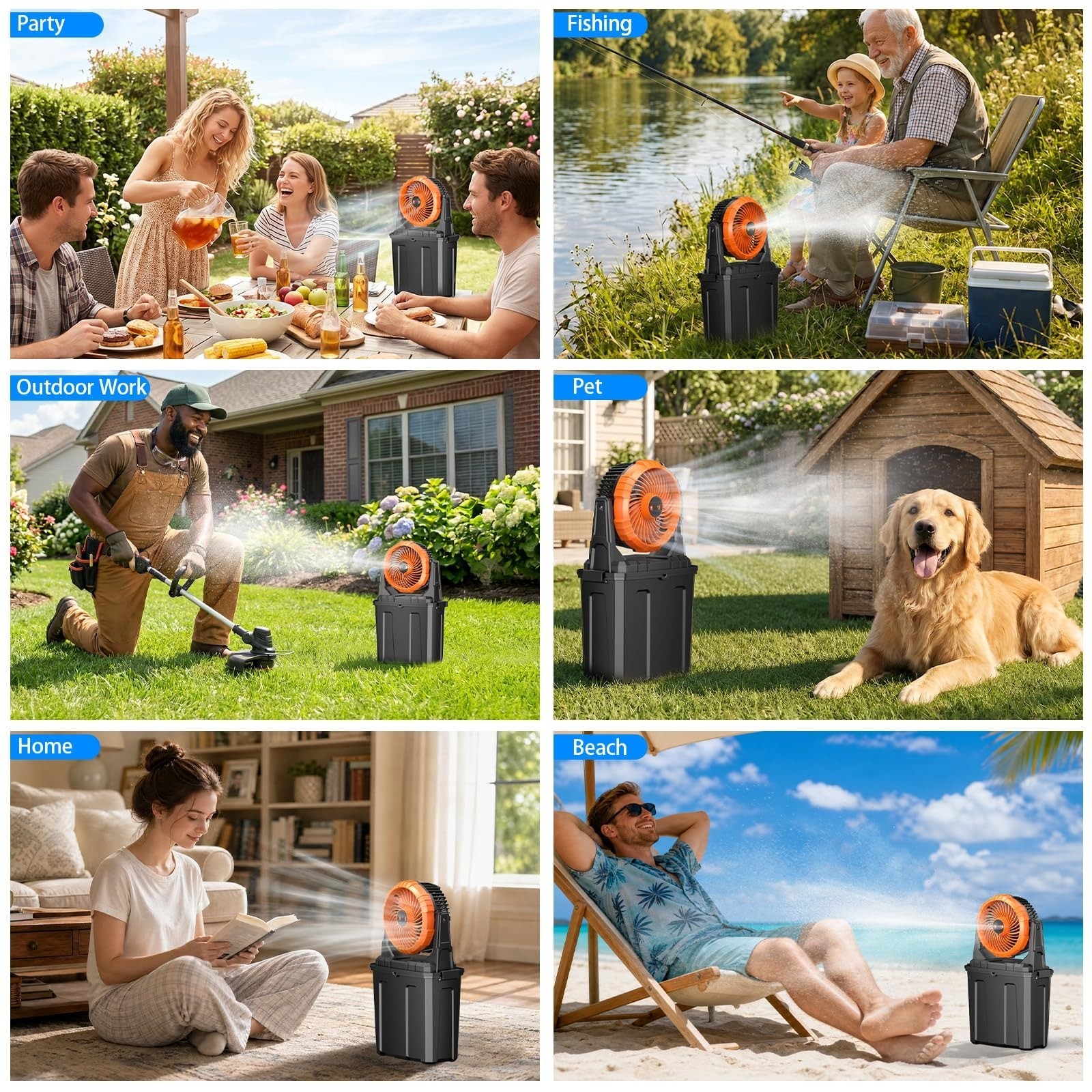 Ausic 1.35 Gal Portable Misting Fan, Outdoor Fans for Patios, [Max 30H] Recharge
