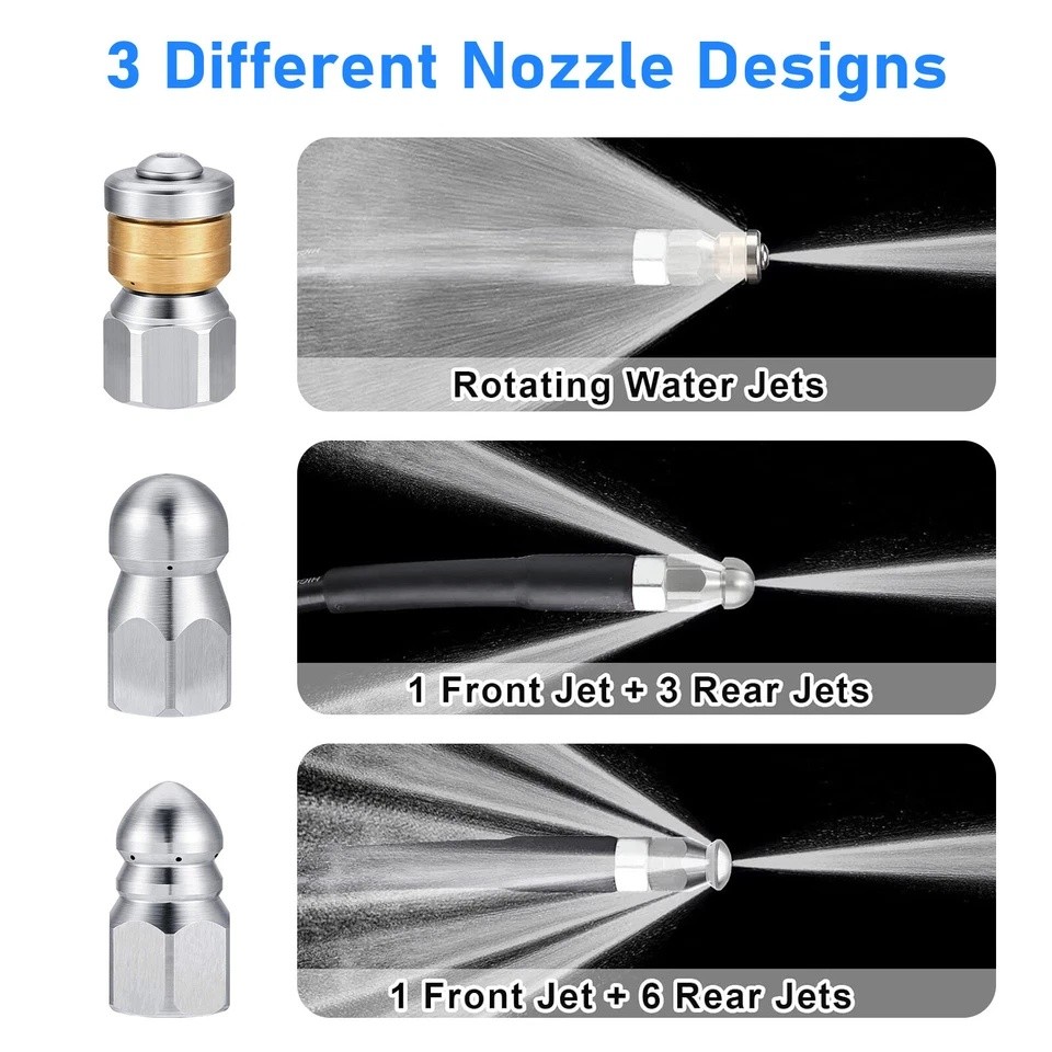 3PCS 5000PSI Pressure Washer Sewer Jetter Nozzles Drain Cleaning Hose Nozzle Tip