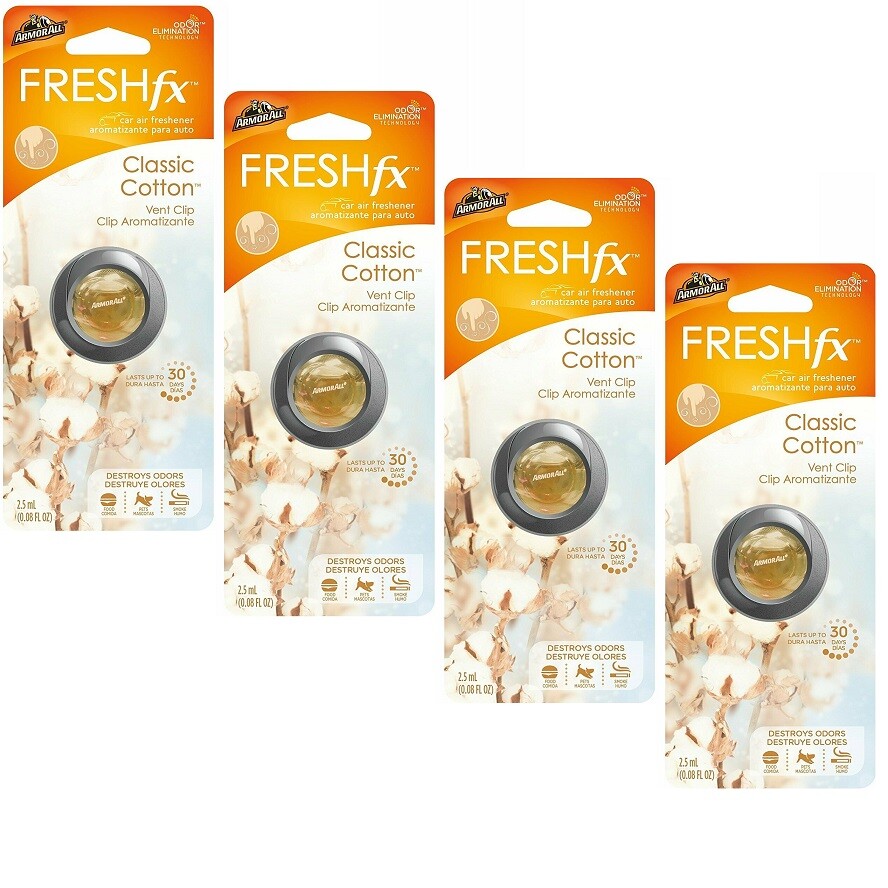 4 ArmorAll Fresh FX Vent Clip Car Air Freshener Classic Cotton 0.08 fl oz each