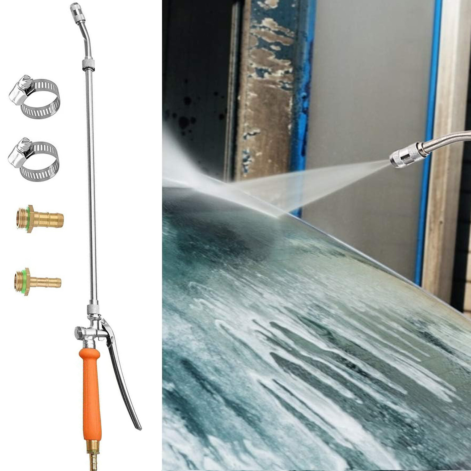 29” Sprayer Wand Replacement, 3/8″ Brass Barb Universal Stainless Sprayer Wand