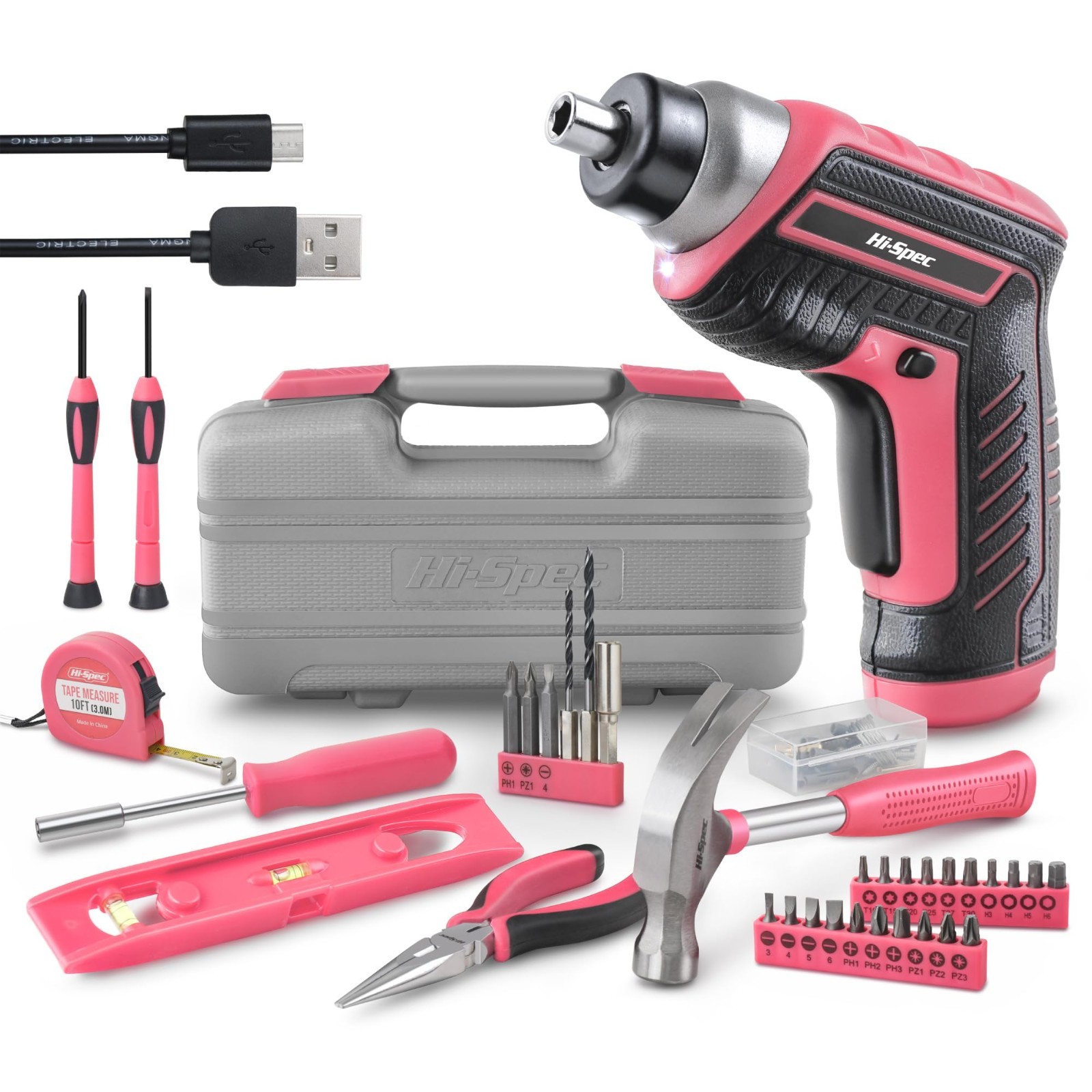 3.6V USB Electric Screwdriver for Home Repairs & Assembly, 35pc Set, LED Light,