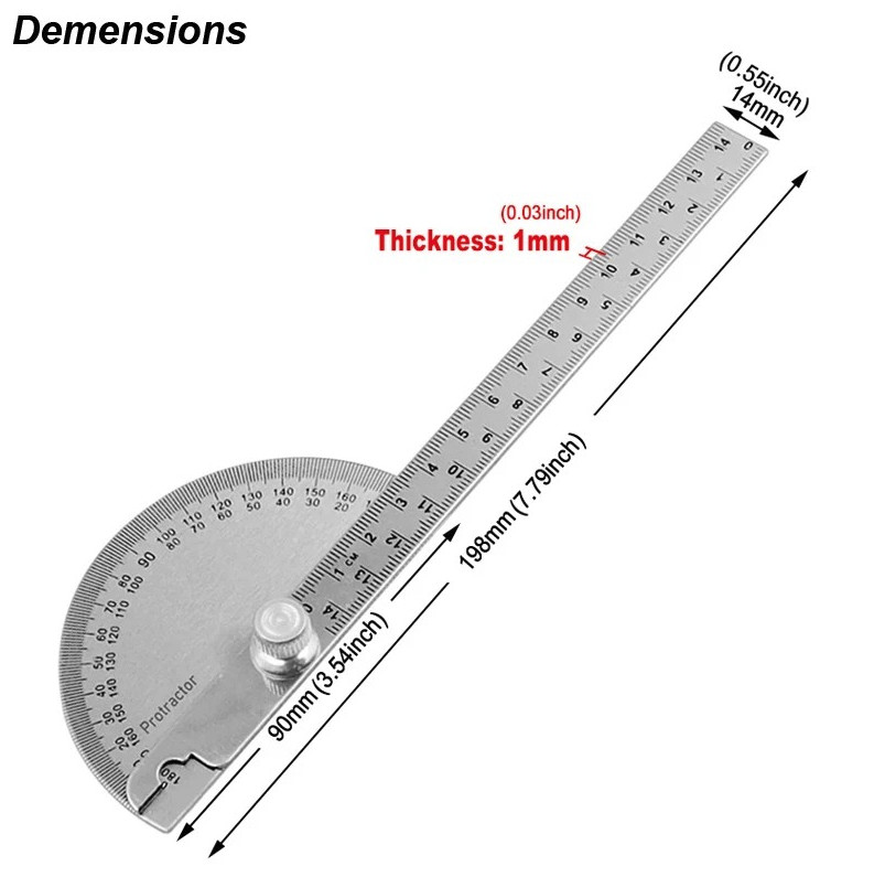 1pc Stainless Steel Angle Meter Protractor Ruler 180° Gauge Tool – NEW
