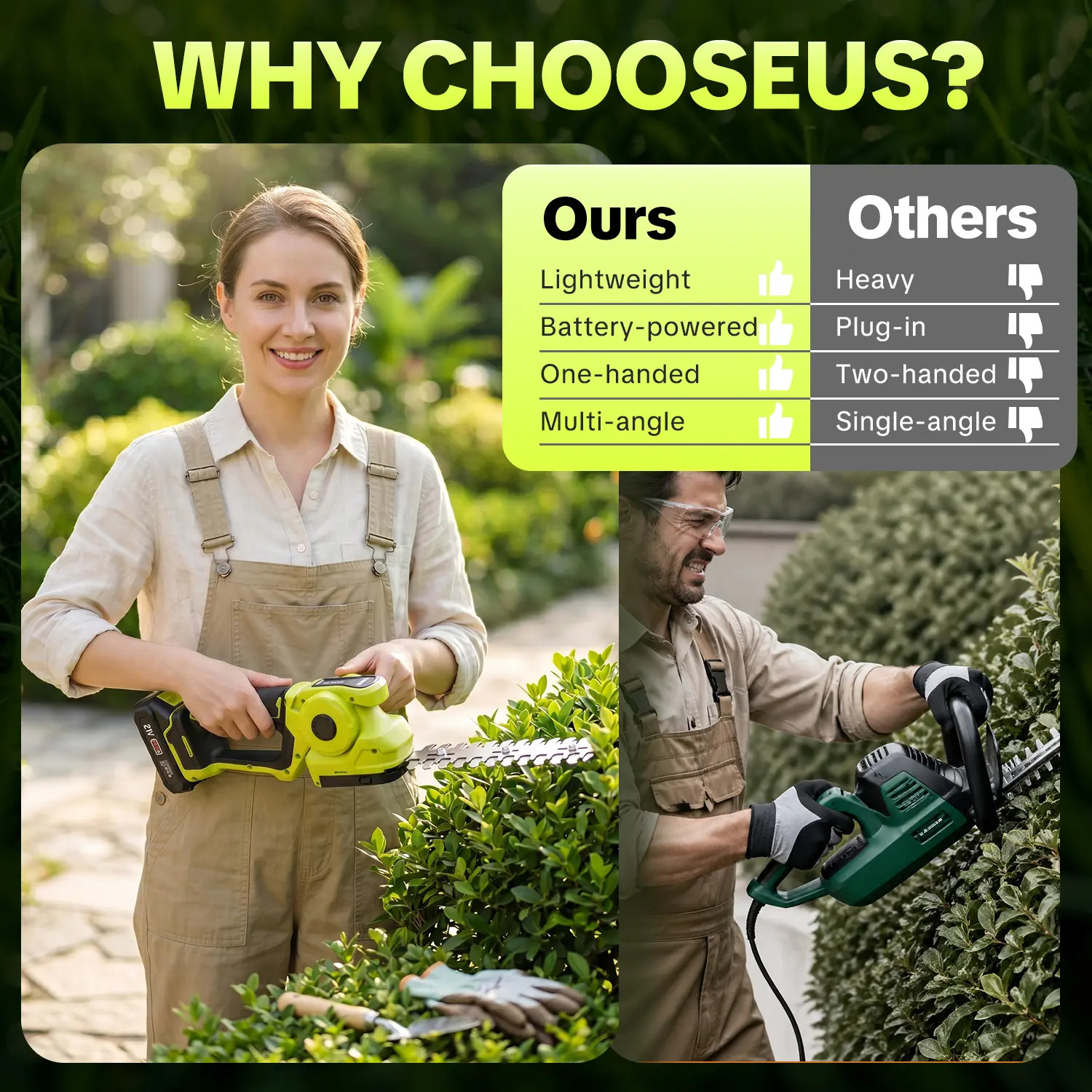SEESE Cordless 2-In-1 Grass Shear & Shrub Trimmer, Handheld Electric Hedge Trimm