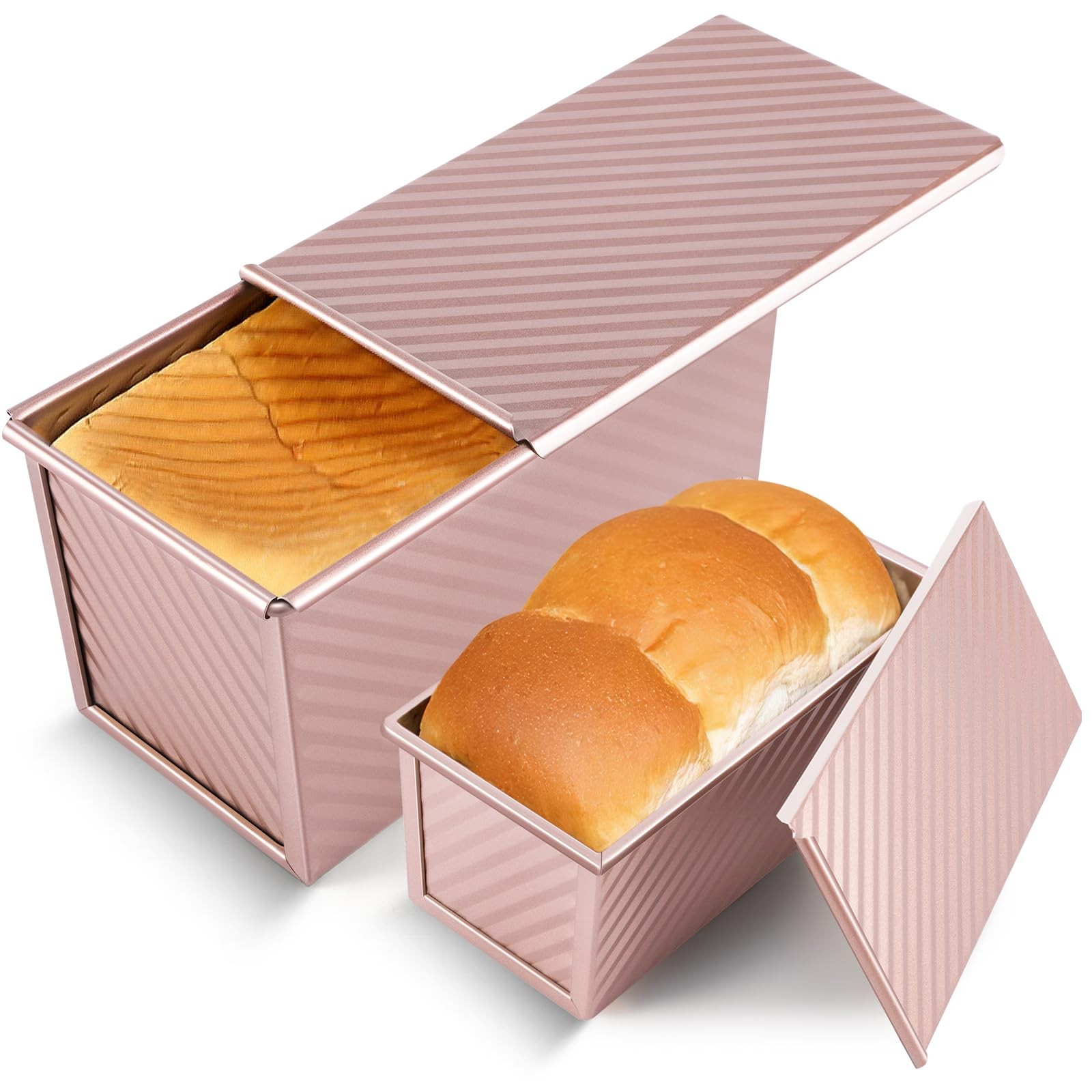2 Pack Pullman Loaf Pan with Lid, 1 Lb/0.5 Lb Dough Capacity, Premium Non-Stick