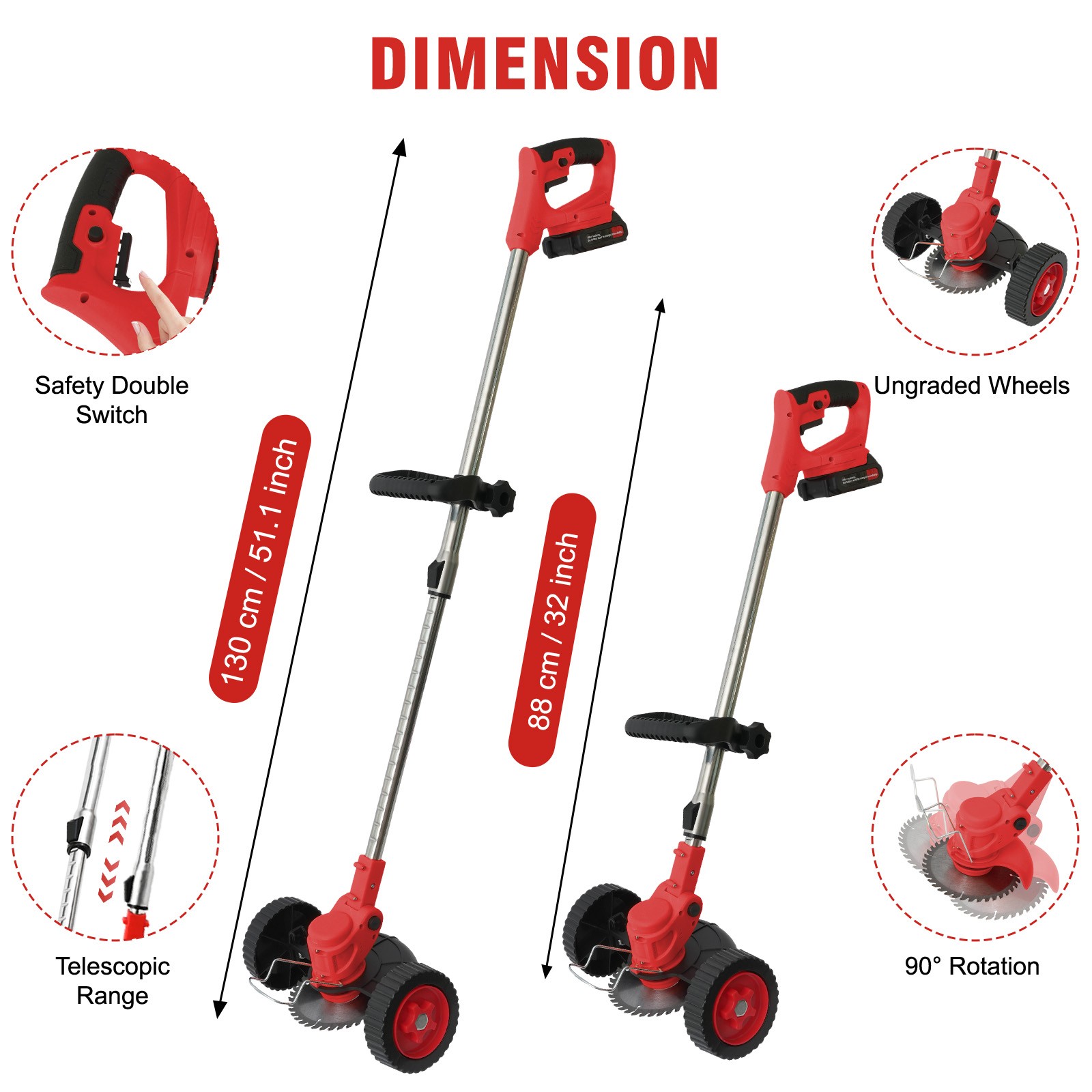 Red Electric Cordless Grass Trimmer Strimmer Garden Edger Cutter w/2 4.0 Battery
