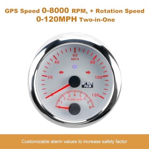 3.34inch 85MM Speedometer 0-120MPH + 8000 RPM Tachometer DC12V for Car White