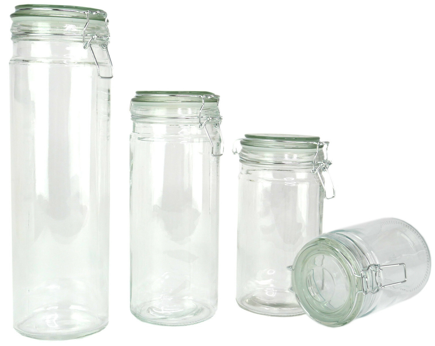 4 Coordinating Glass Storage Jars Canisters Containers Sealing Hinged Lids – New