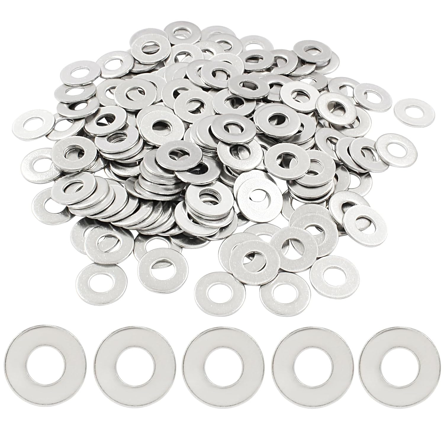 200 Pack #10 Flat Washer 304 Stainless Steel SAE Metal Washers for Bolts Screws