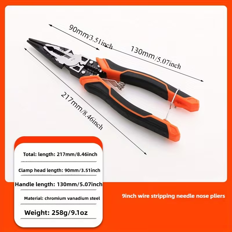 3PCS 9-in-1 Electrician Tool Set with Pliers/Cutter/Stripper, Heavy Duty