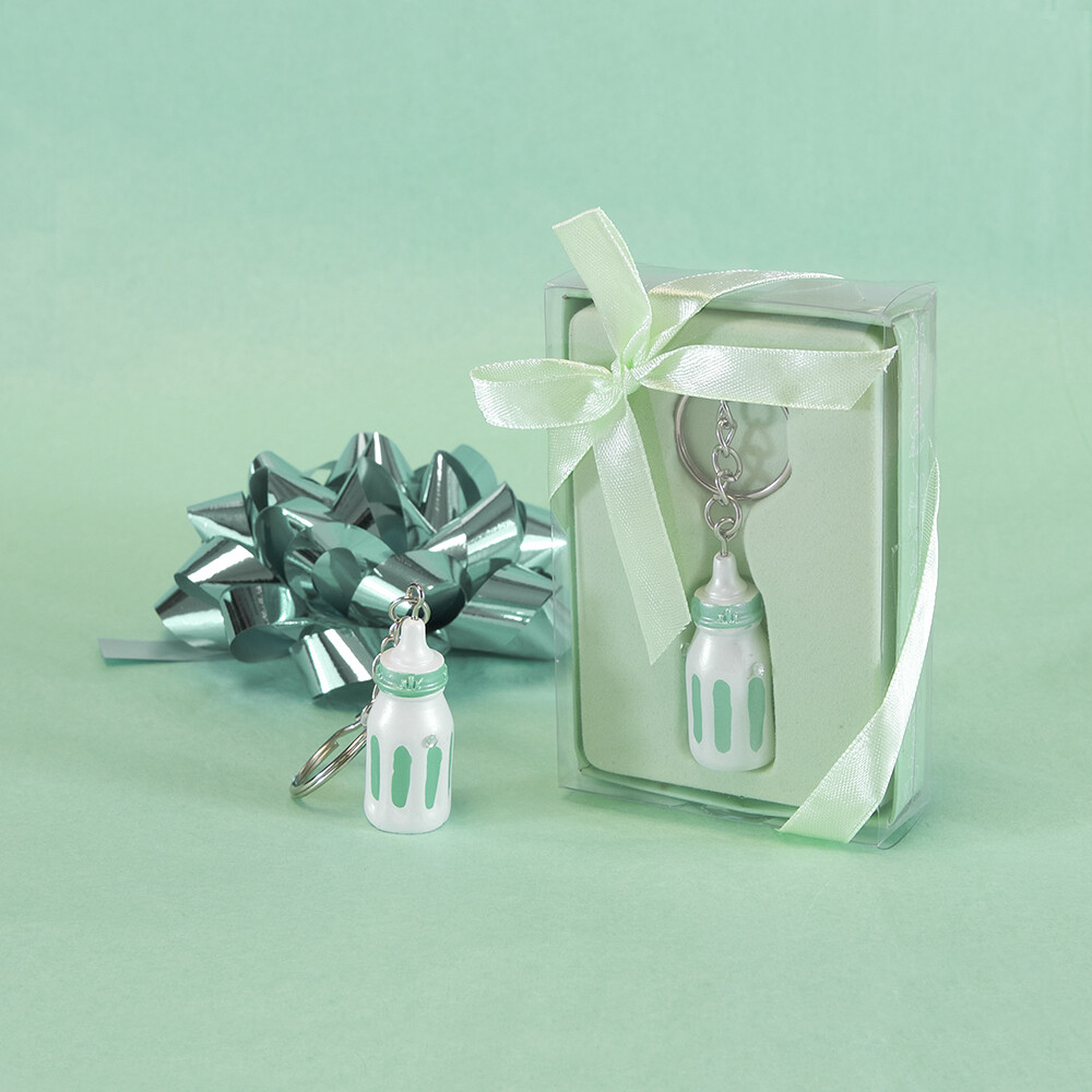 Mega Favors – Unisex Baby Bottle Poly Resin Key Chain – Green, 12PCS