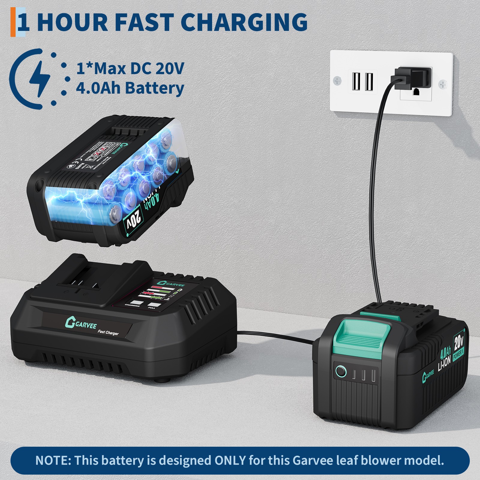 Garvee Wireless Leaf Blower 20V Brushless Motor, 750CFM 250MPH x4.0Ah Battery
