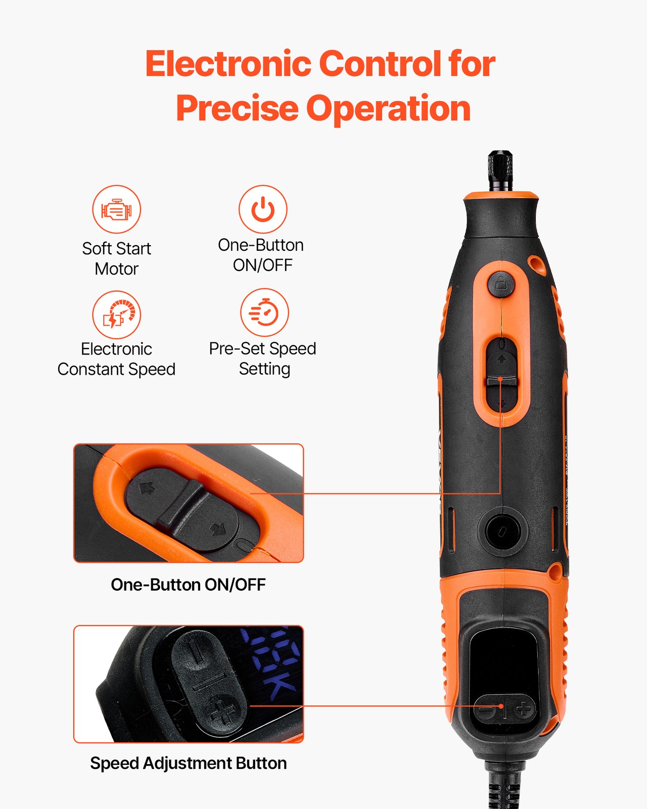 VEVOR 51-Piece Rotary Tool Kit 200W Mini Power Rotary Tool Corded 8000-40000RPM