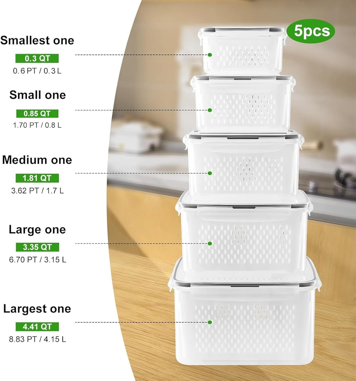 5 PCS Large Fruit Containers for Fridge