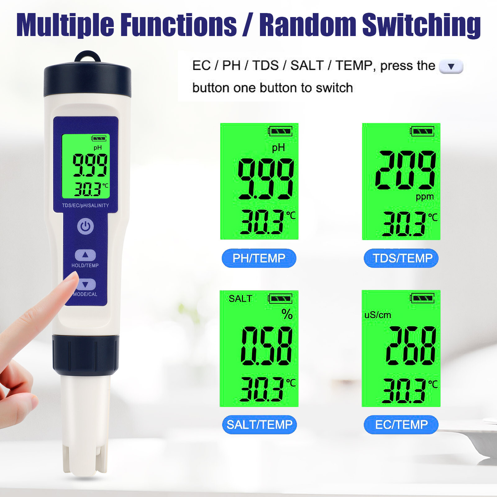 5 In 1 Digital Water Quality Meter Tester Tool PH/TDS/EC/Salinity/Temperature