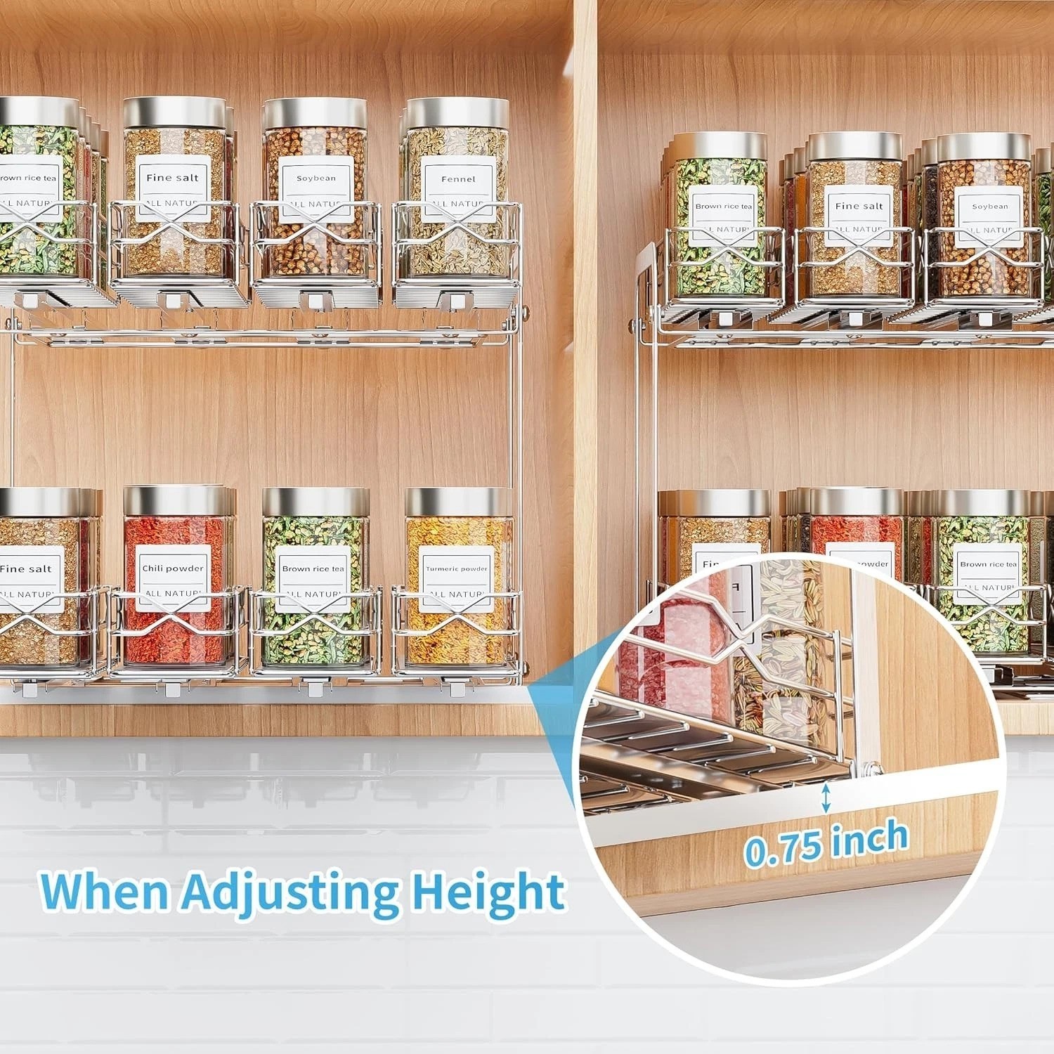 Heavy Duty Chrome Spice Rack Organizer – 2 Tier Pull Out Cabinet Storage, 11″W
