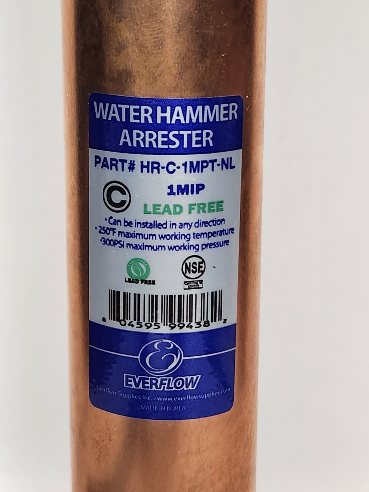 Everflow Water Hammer Arrestor 1″ Male Threaded HR-C-1MPT-NL Maintenance Free