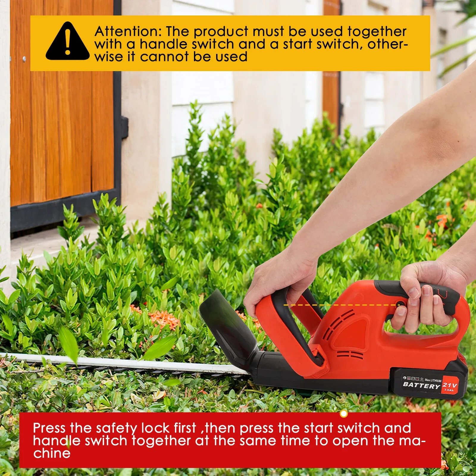 22Inch Cordless Hedge Trimmer Cordless Electric Hedge Trimmer w/2* 21V Battery