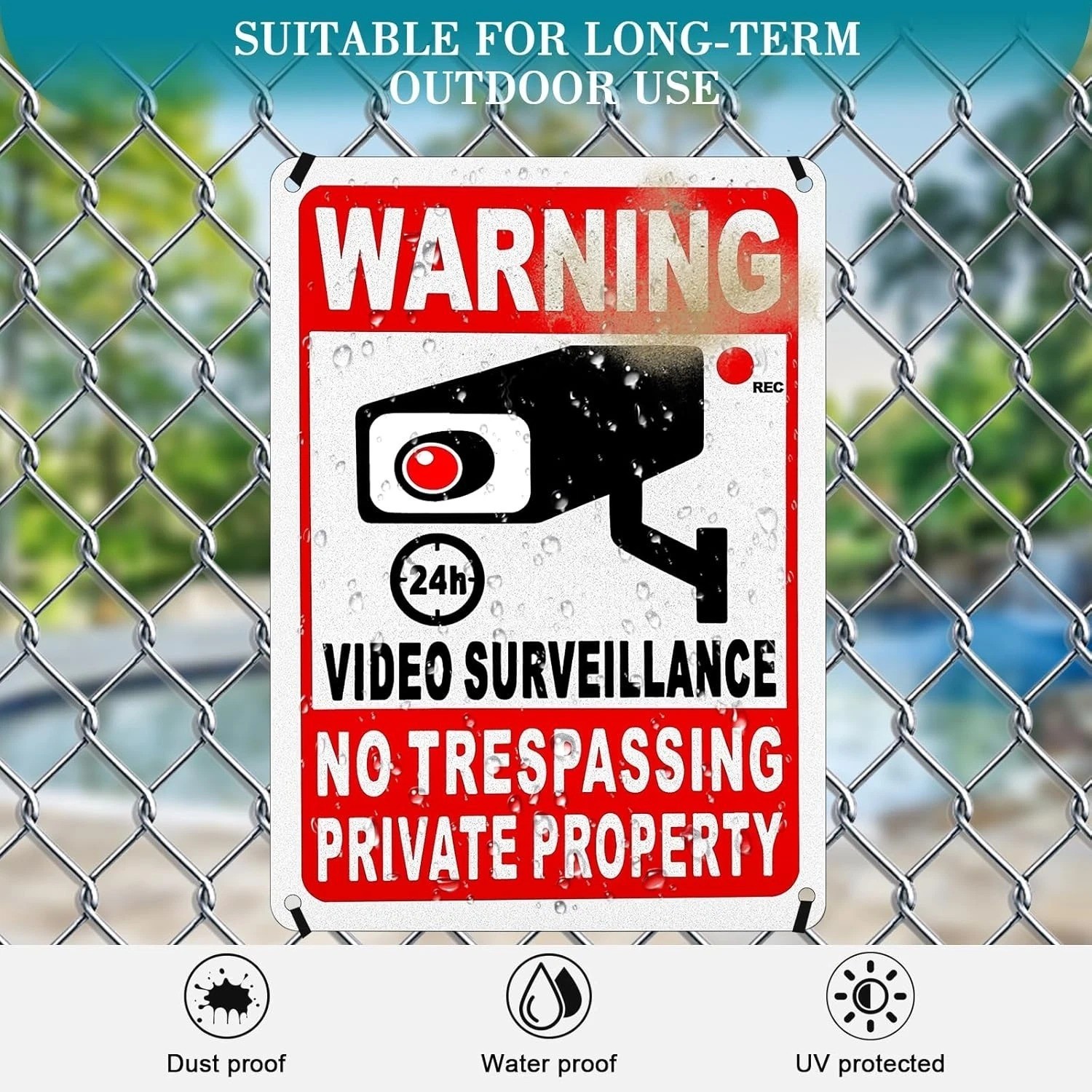 4 Pack Private Property No Trespassing Signs Aluminum Yard Security Camera Sign
