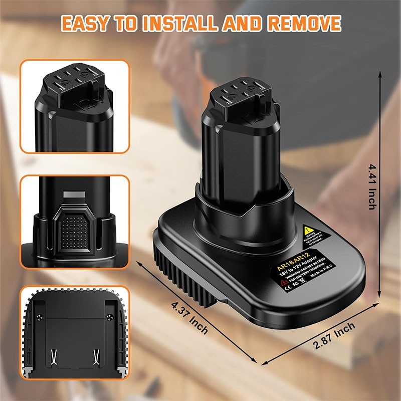 Adapter For Ridgid/AEG 18V Li-ion battery to For Ridgid R82007 12V Power Tools