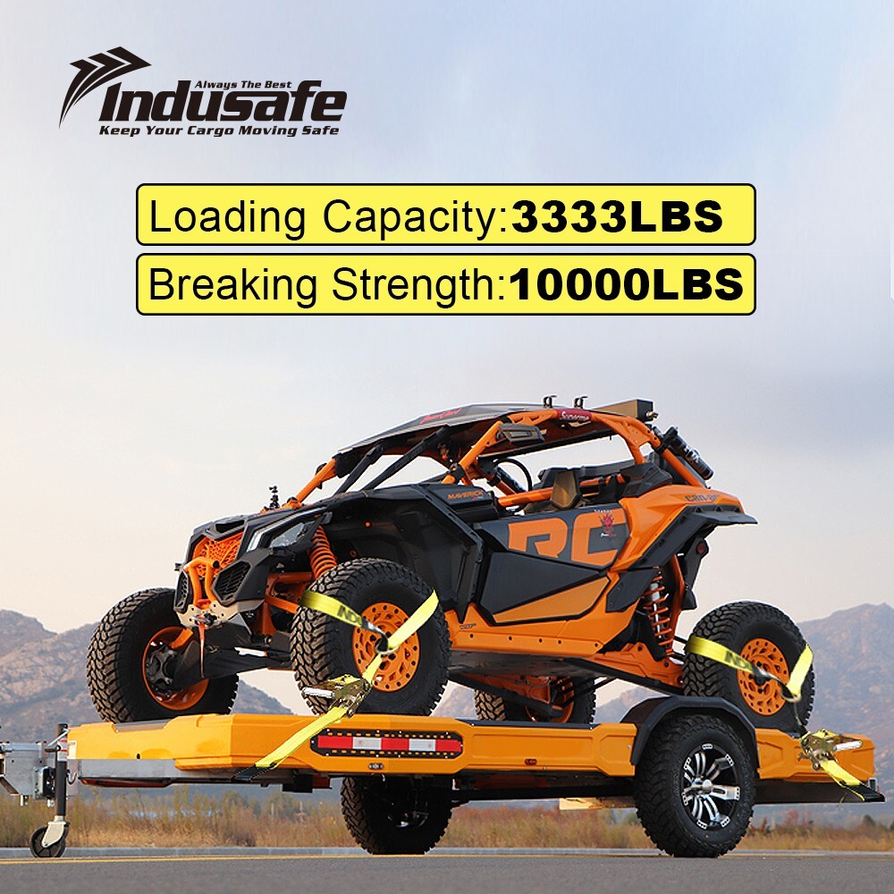 Axle Straps with Flat Hook Car Trailer Hauler Ratchet Tie Down Strap BS 10000lbs
