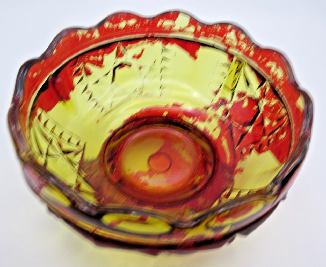 Amber With Ruby Red Flash Stars & Bars Fairy Lamp Glass 6.5″ See Description