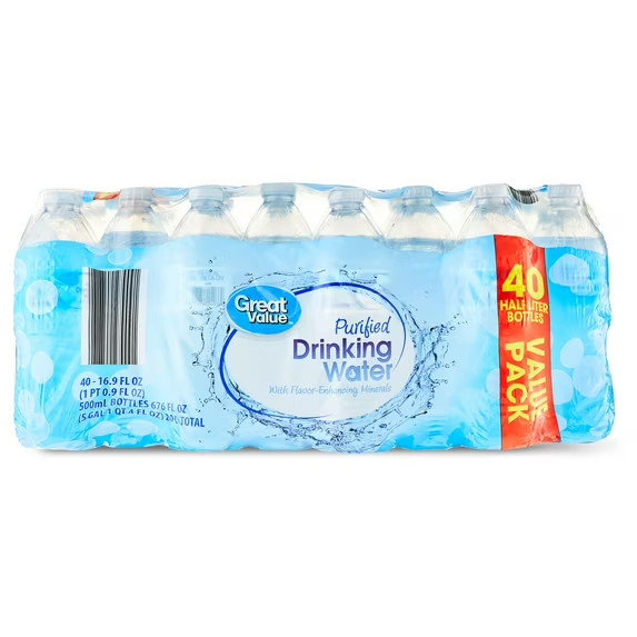 Great Value Purified Drinking Water, 16.9 fl oz Bottles, 40 Count Pack
