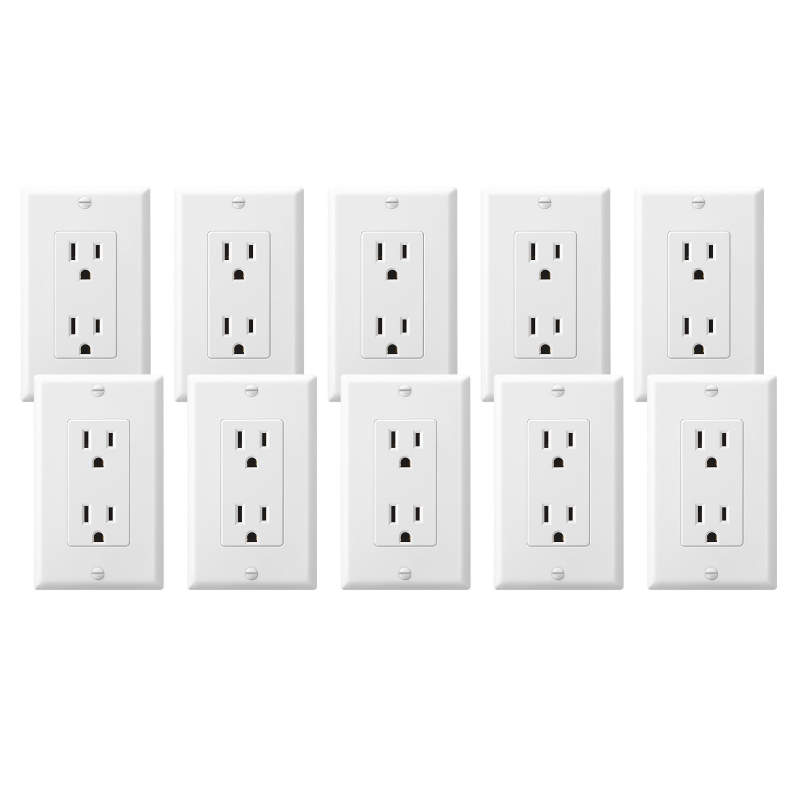 10 Pack White Decorator Receptacle Outlet with Wall Plates 15A Standard Electric