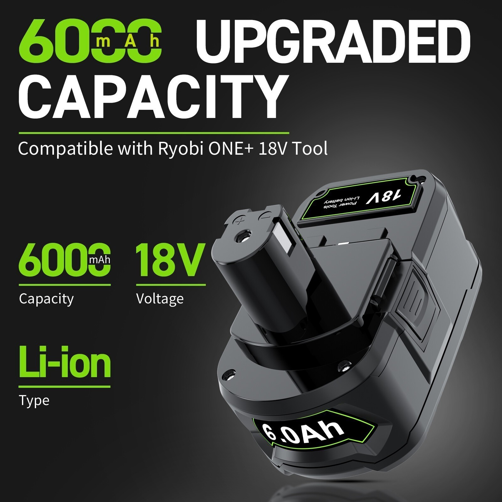 2PACK For RYOBI 18V Battery One Plus High Capacity P108 6000mAh Lithium Battery