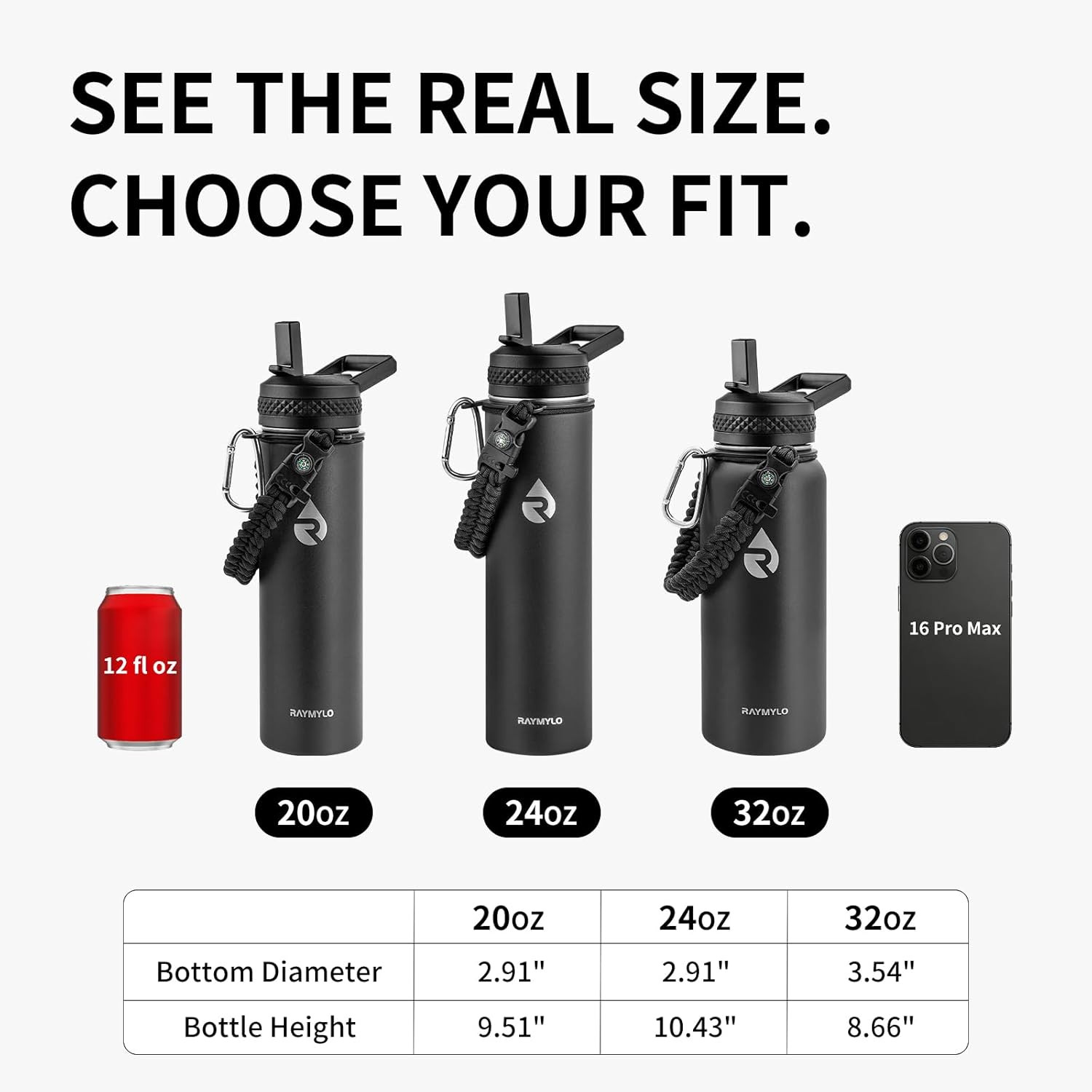 Insulated Water Bottle 24 Oz, Triple Wall Vacuum Stainless Steel (Cold for 24Hrs