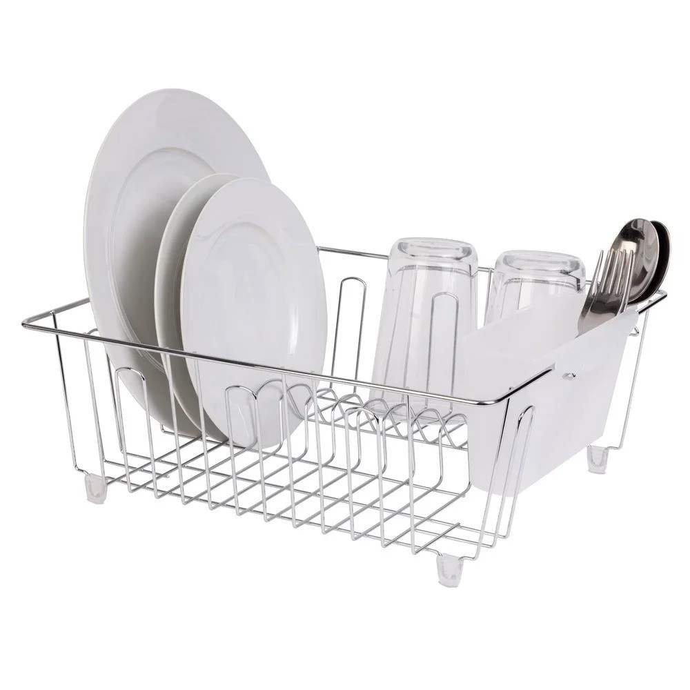Kitchen Dish Drying Rack Stainless Steel Compact Drainer with Cutlery Cup USA
