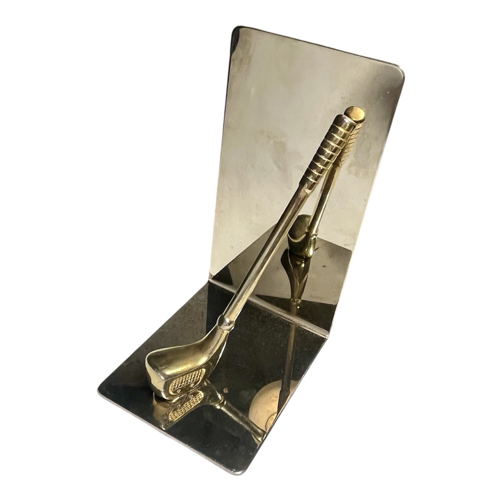 Chrome & Brass Golf Club Bookend – Single Golf-Themed Bookend