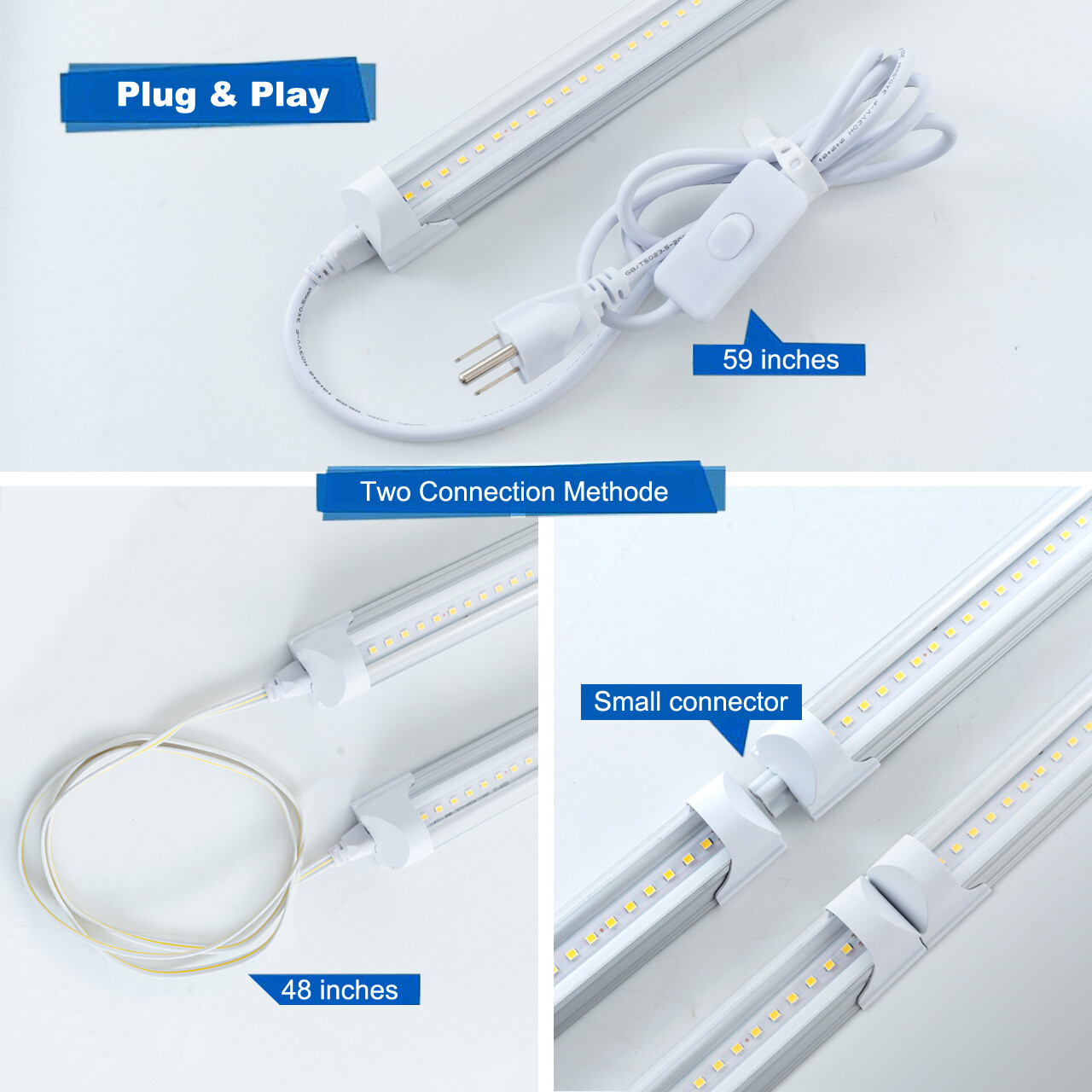 4FT 6 Pack LED Shop Light T8 Linkable Ceiling Tube Fixture 24W Daylight 6000K C