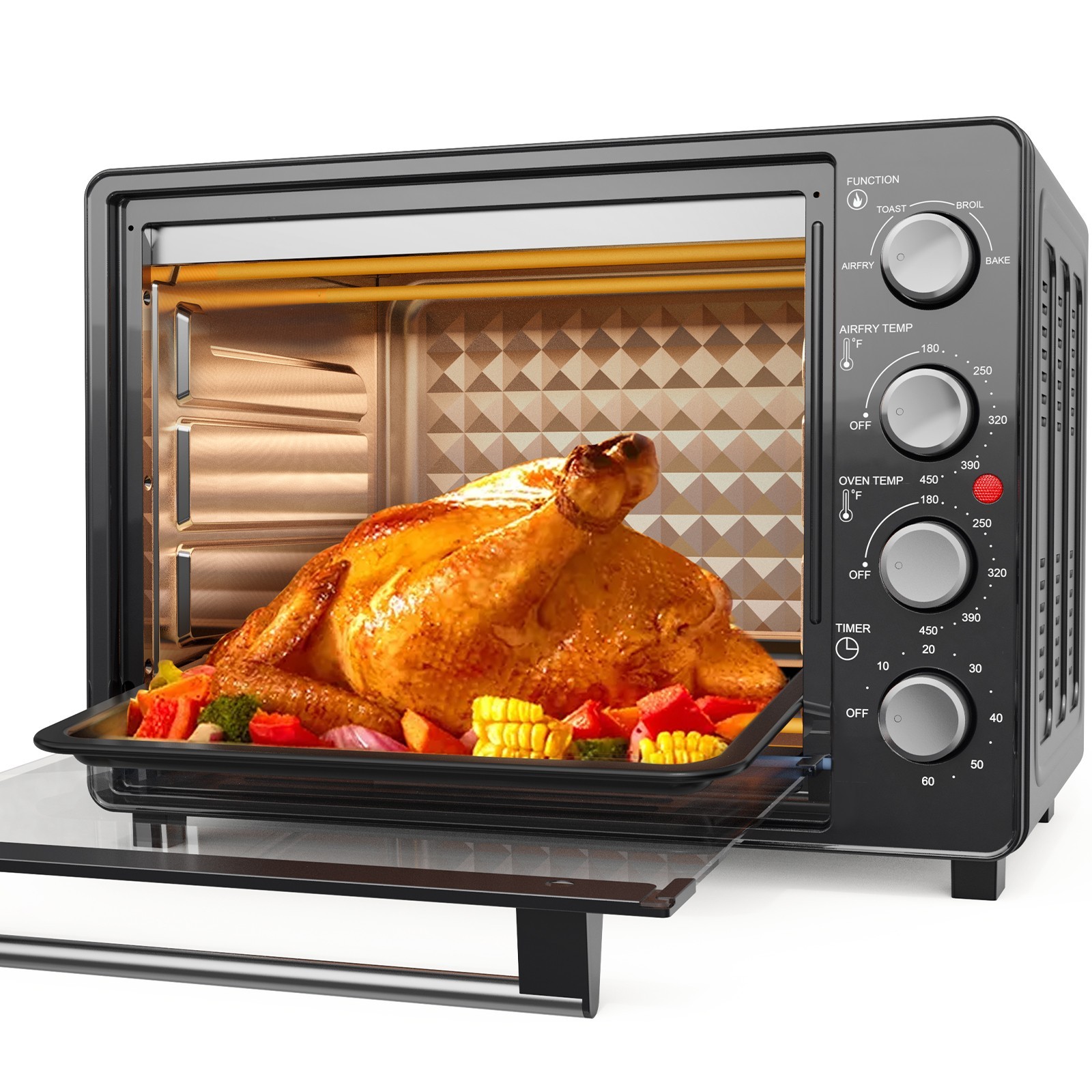 34QT Air Fryer Toaster Oven 1500W 5-in-1 Bake Broil Toast Warm Pizza Oil-Less