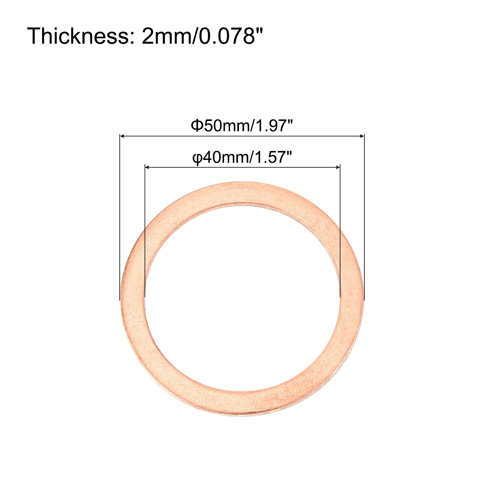 6 Pcs Flat Copper Washers 40x50x2mm Copper Flat Sealing Ring Washer