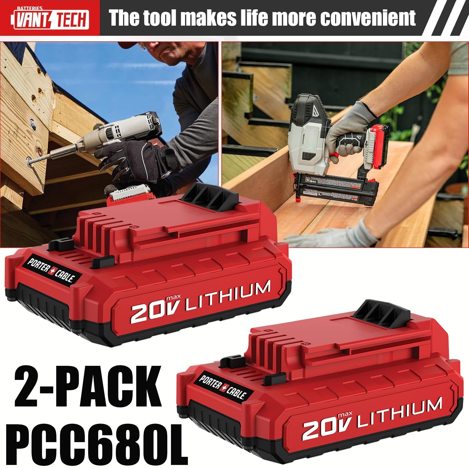 2PACK for PORTER CABLE 20V 20 Volt Lithium Battery /Charger Max PCC680L PCC685L