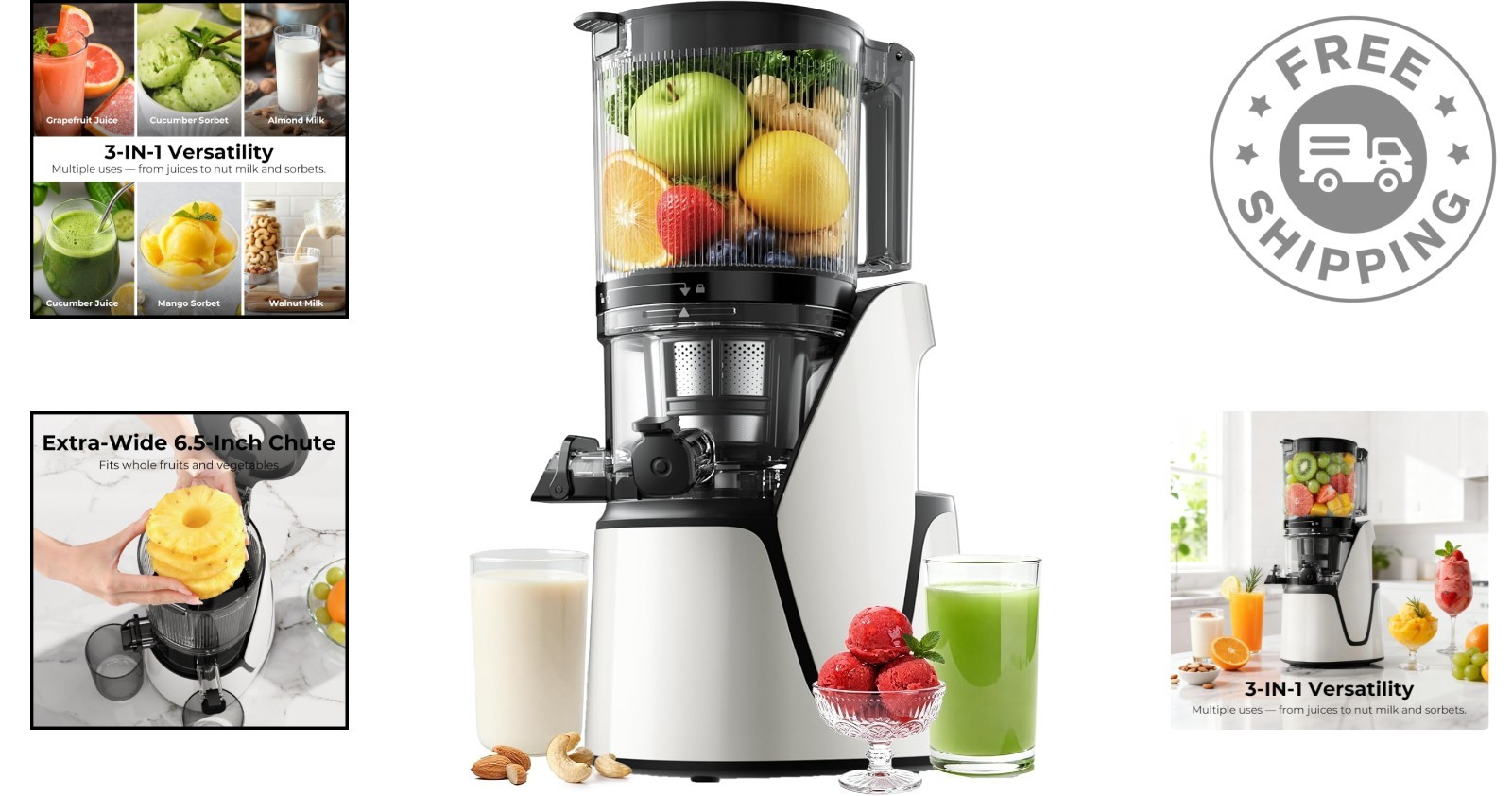 High-Performance Cold Press Juicer: 250W Motor, 100oz with Dishwasher Safe Parts