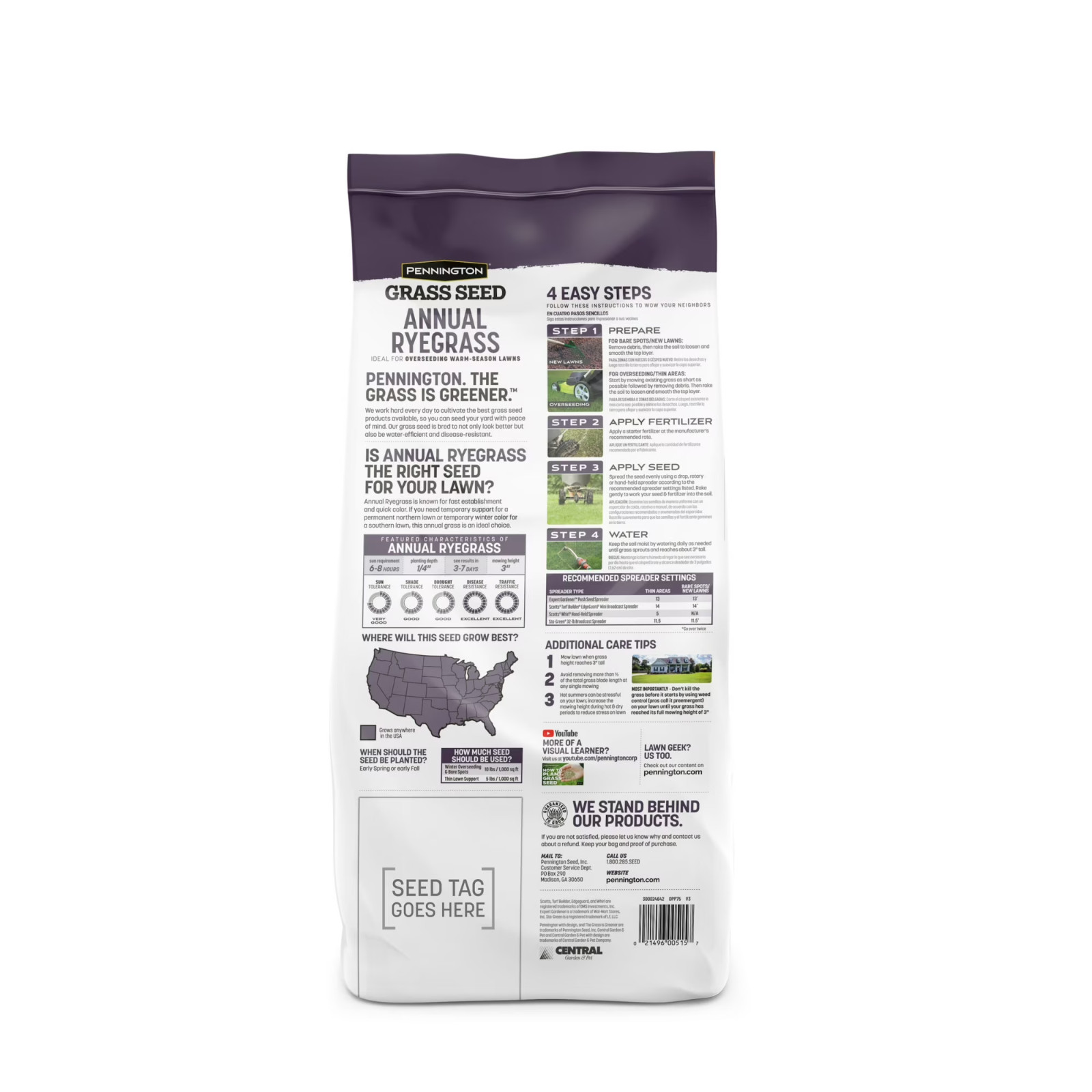 Pennington Annual Ryegrass Grass Seed Full Sun Partial Shade 10 lb Bag New