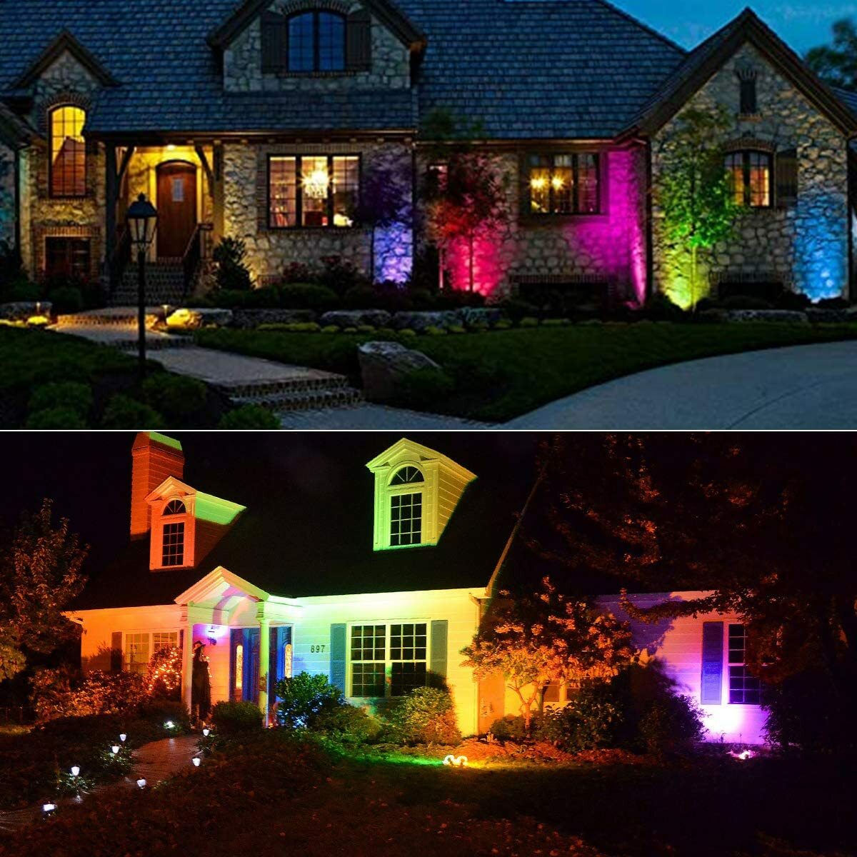 T-SUN 4Pks Solar Landscape Spotlights RGB LED Outdoor Garden Pathway Yard Lights