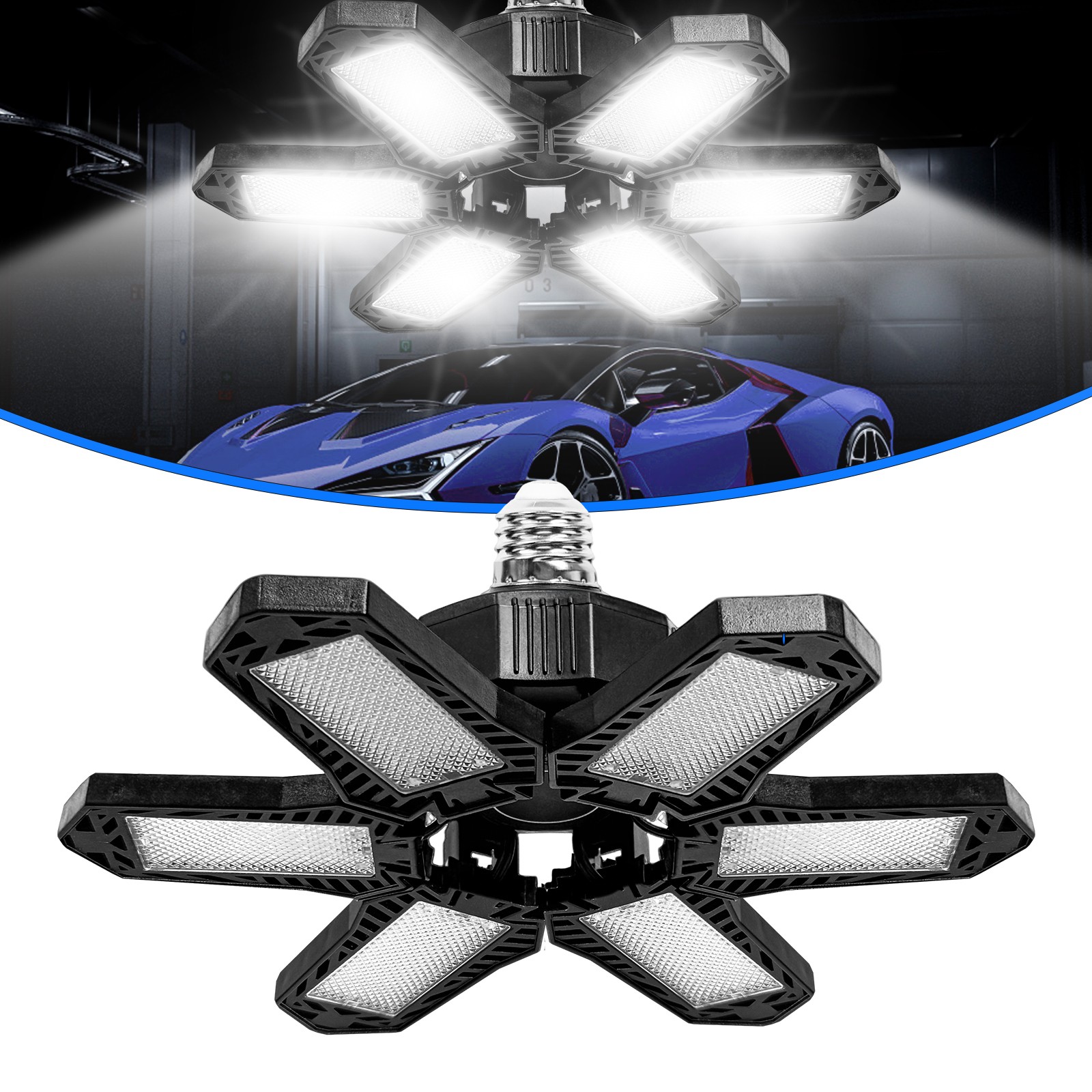 1 Pack LED Garage Light Bright Work Shop Ceiling Light Deformable Bulb Lamp