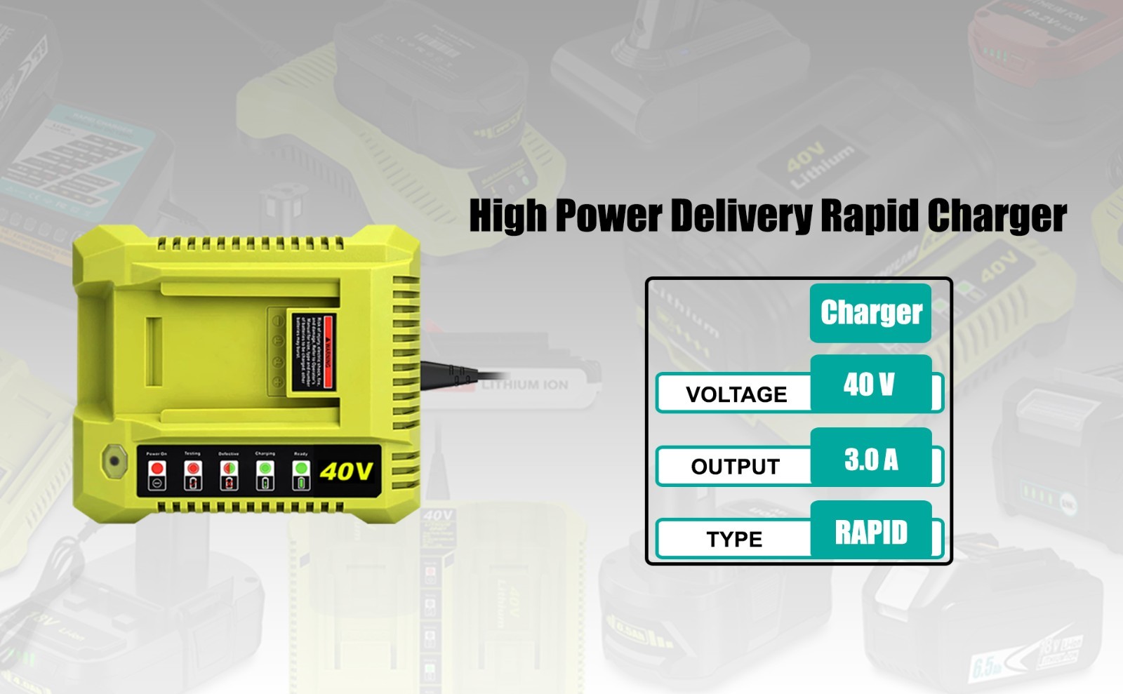 OP401 40 Volt Fast Charger for Ryobi 40V Lithium Battery Rapid Charger
