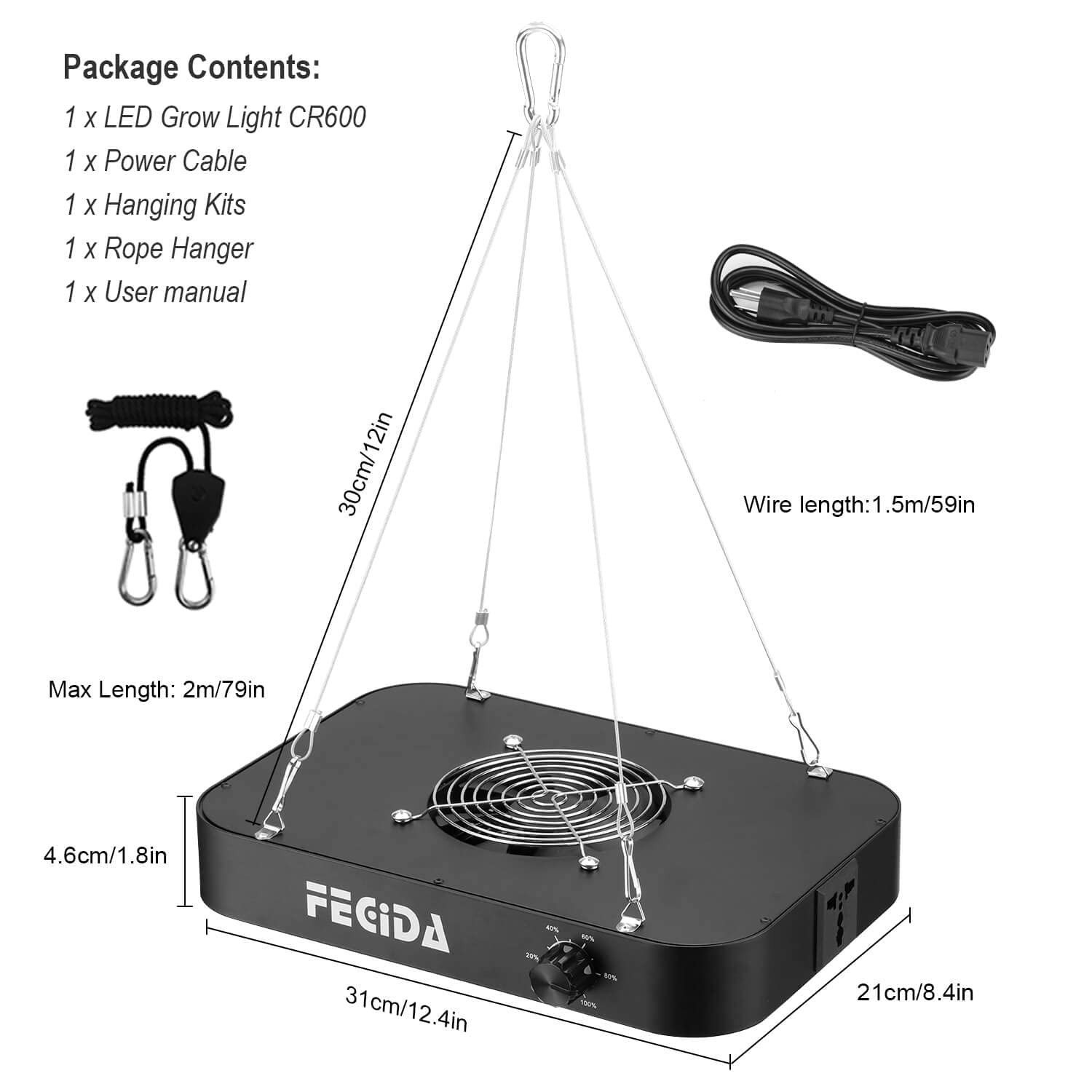 FECiDA 600W 65 Watt, Black Case, Ideal Sunlike Full Spectrum Grow Light