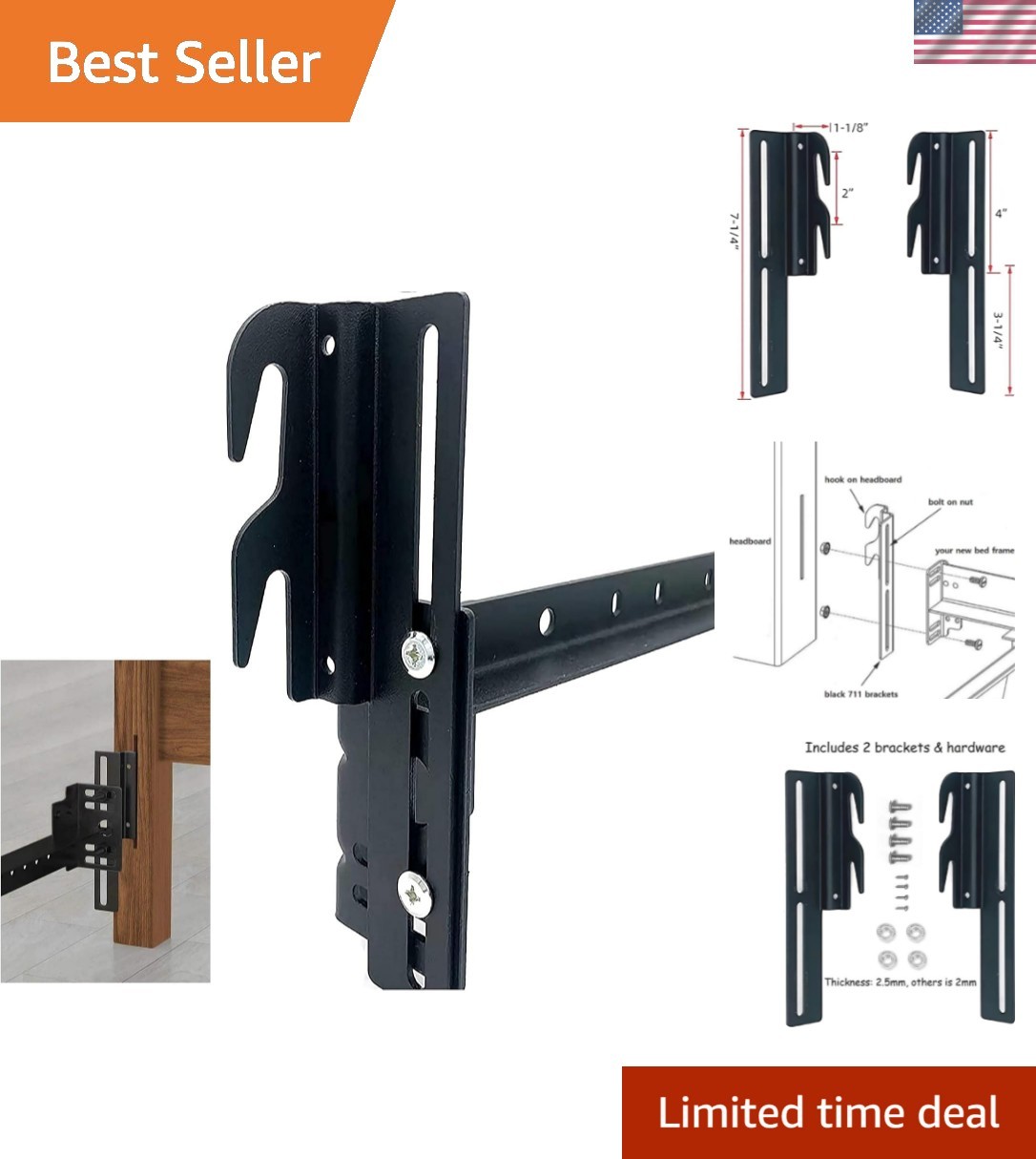 2Pcs Bolt-On to Hook-On Bed Frame Conversion Brackets for Headboard or Footbo…