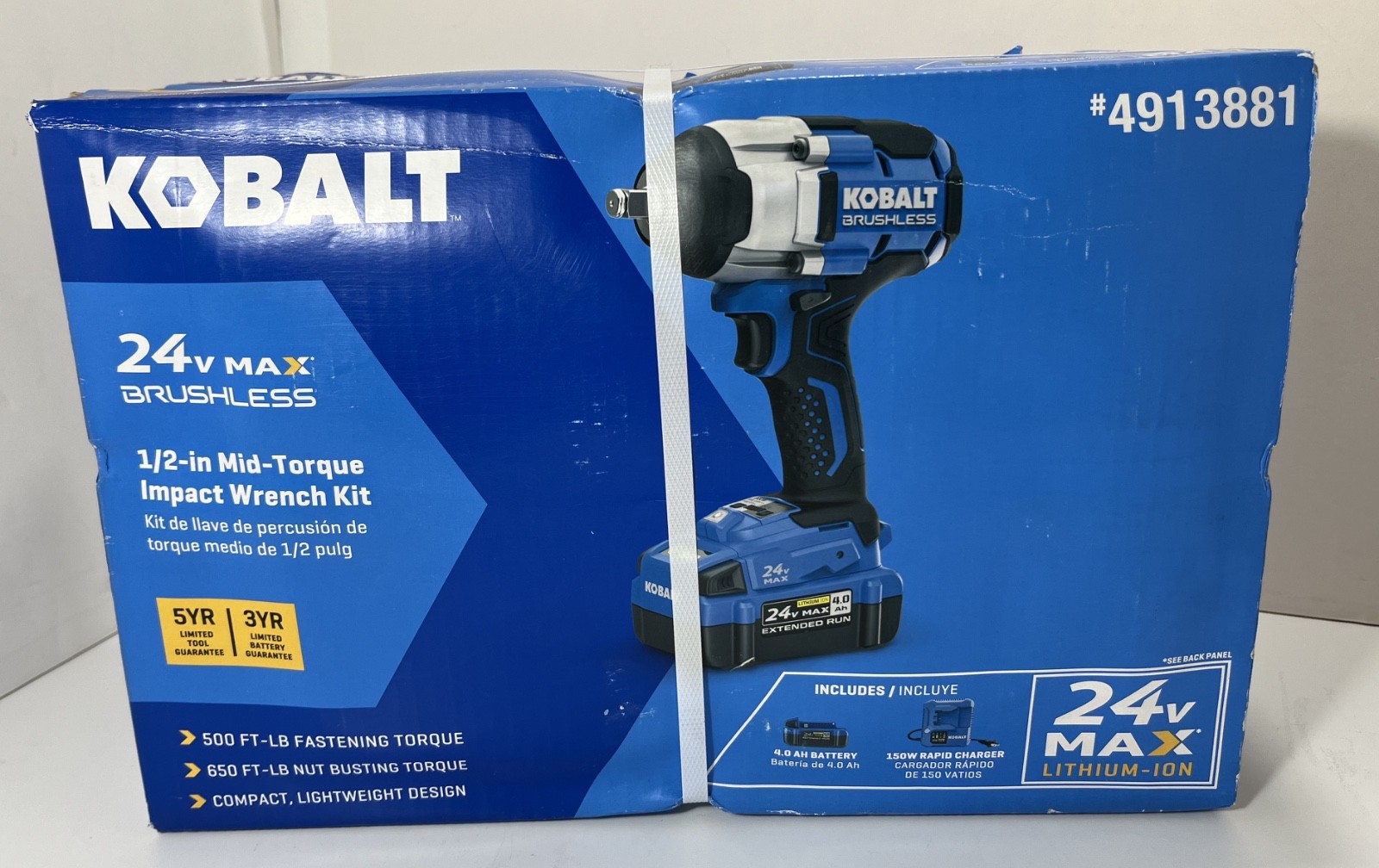 KOBALT 4913881 24V Brushless 1/2″ Mid Torque Impact WRENCH KIT Battery & Charger