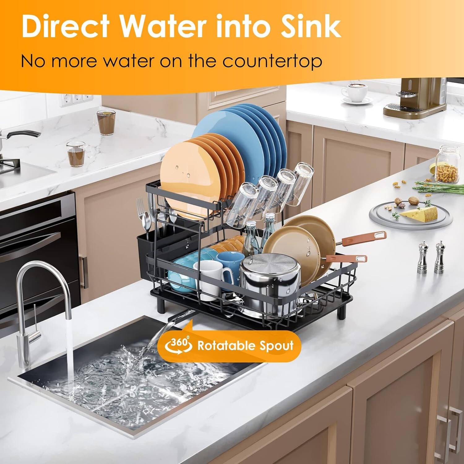 2 Tier Over The Sink Dish Drying Rack Stainless Steel Kitchen Dish Drainer Black