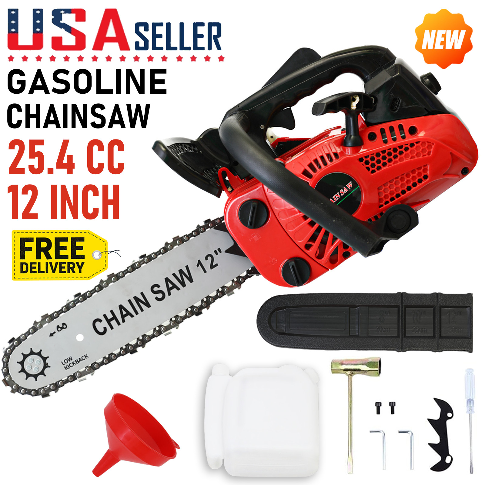 25.4CC 12″ Gasoline Chainsaw Powered 2-Stroke Engine Gas Chain Saw Wood Cutting