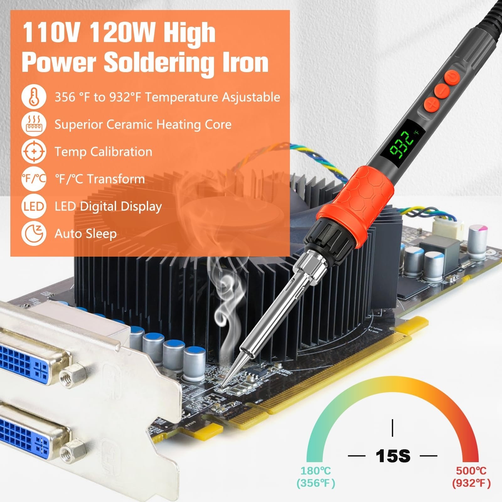 Soldering Iron Kit, 120W LED Digital Solder Iron Soldering Gun kit, Smart Temper