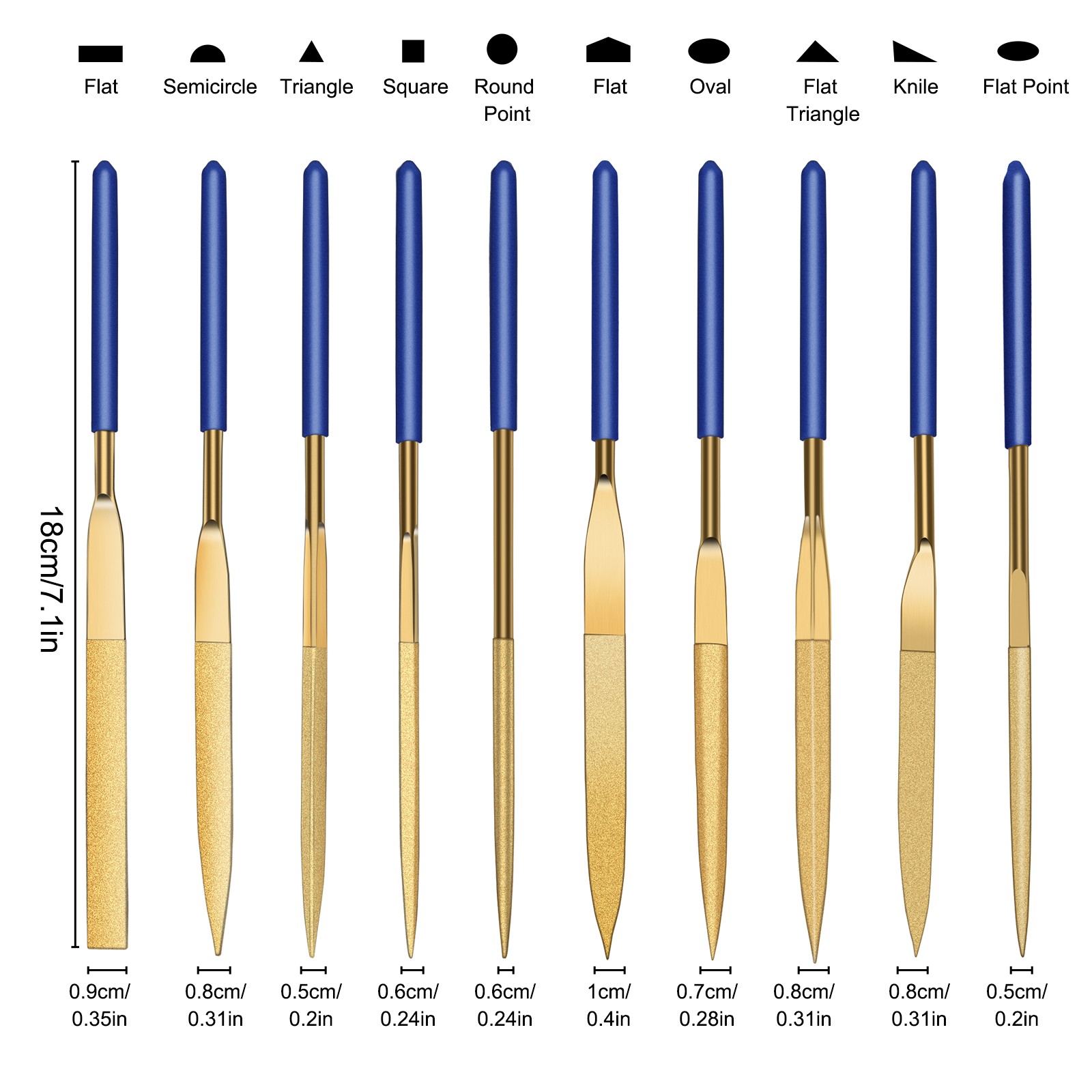 10PCS Diamond Needle Files 7″ Titanium Plated File Set Jewelry Wood Metal Glass