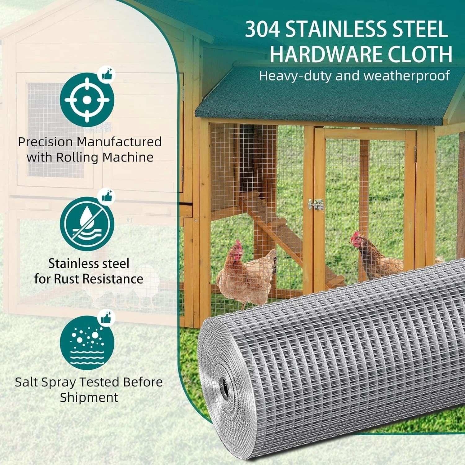 304 Stainless Steel Hardware Cloth Wire Mesh Roll, 1/4 inch 23 Gauge Welded F…